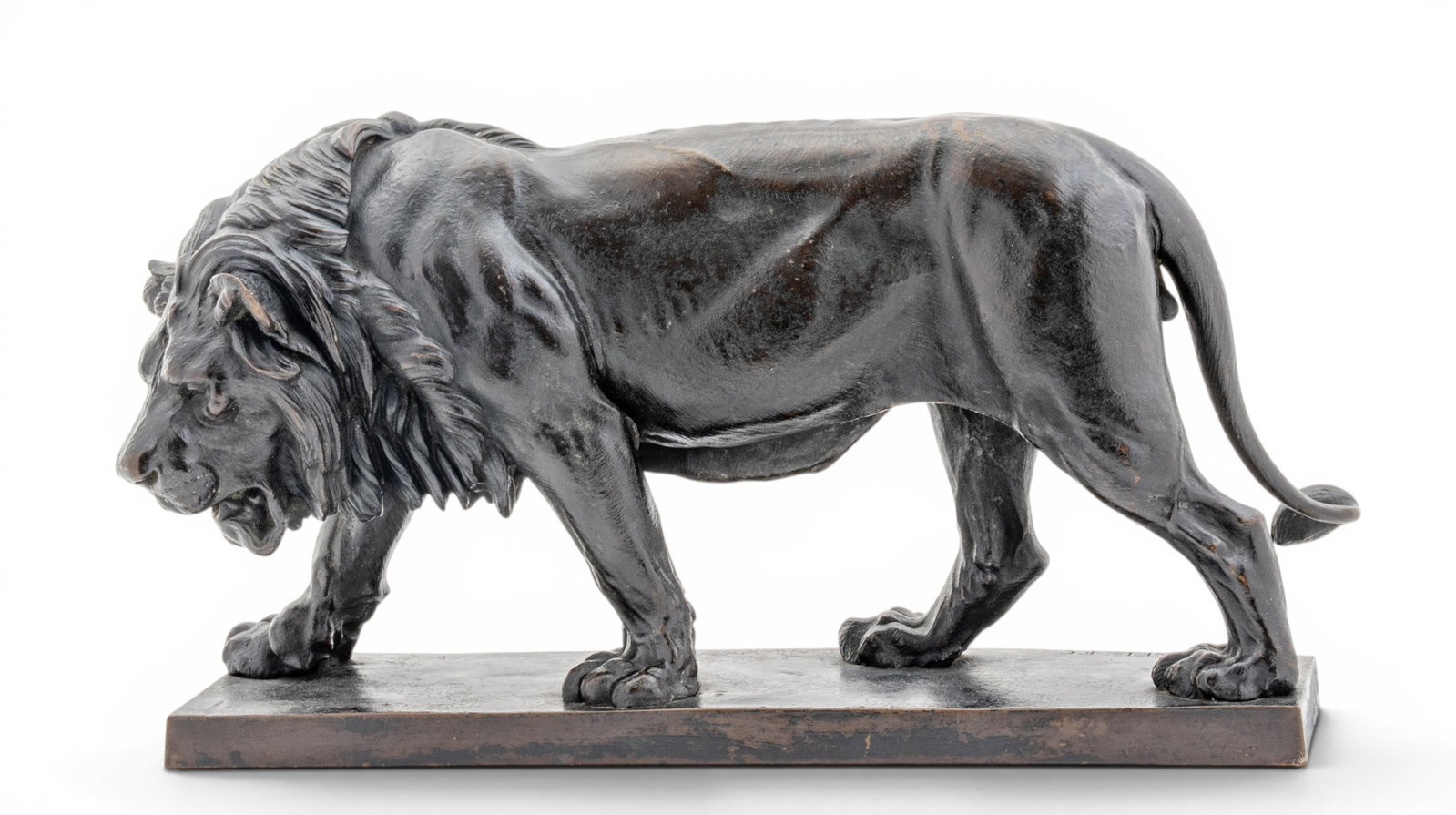 Julius Heinrich Haehnel (German, 1823-1909) Bronze Sculpture 19th C., 'Walking Lion', H 8" W 4.5" (1 of 12)