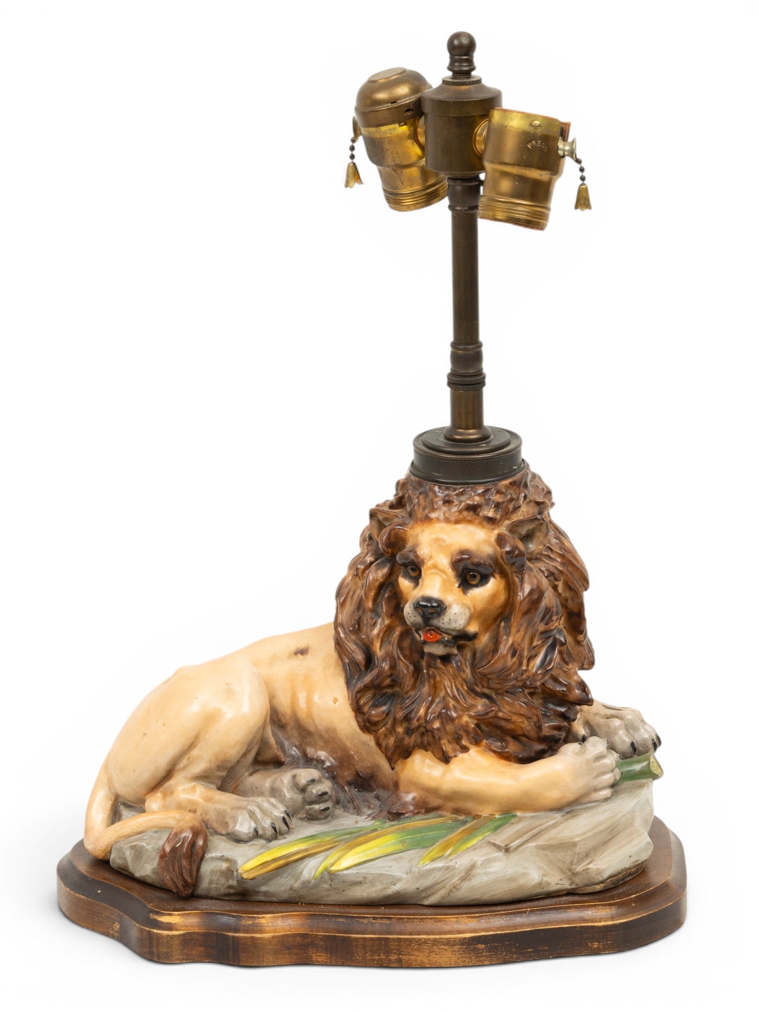 Italian Ceramic Sculpture of a Lion Mounted As a Lamp 20th C., H 16" W 11" Depth 6.75" (1 of 5)