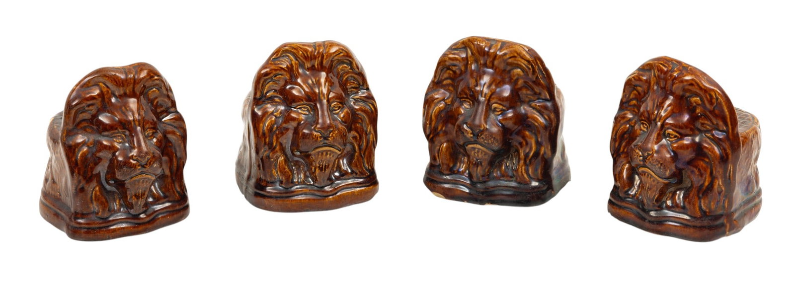 Treacle Glazed Ceramic Sash Window Supports 19th C., 'Lion Masks', H 5.25" W 3.75" Depth 4.5" 4 PCS (1 of 5)