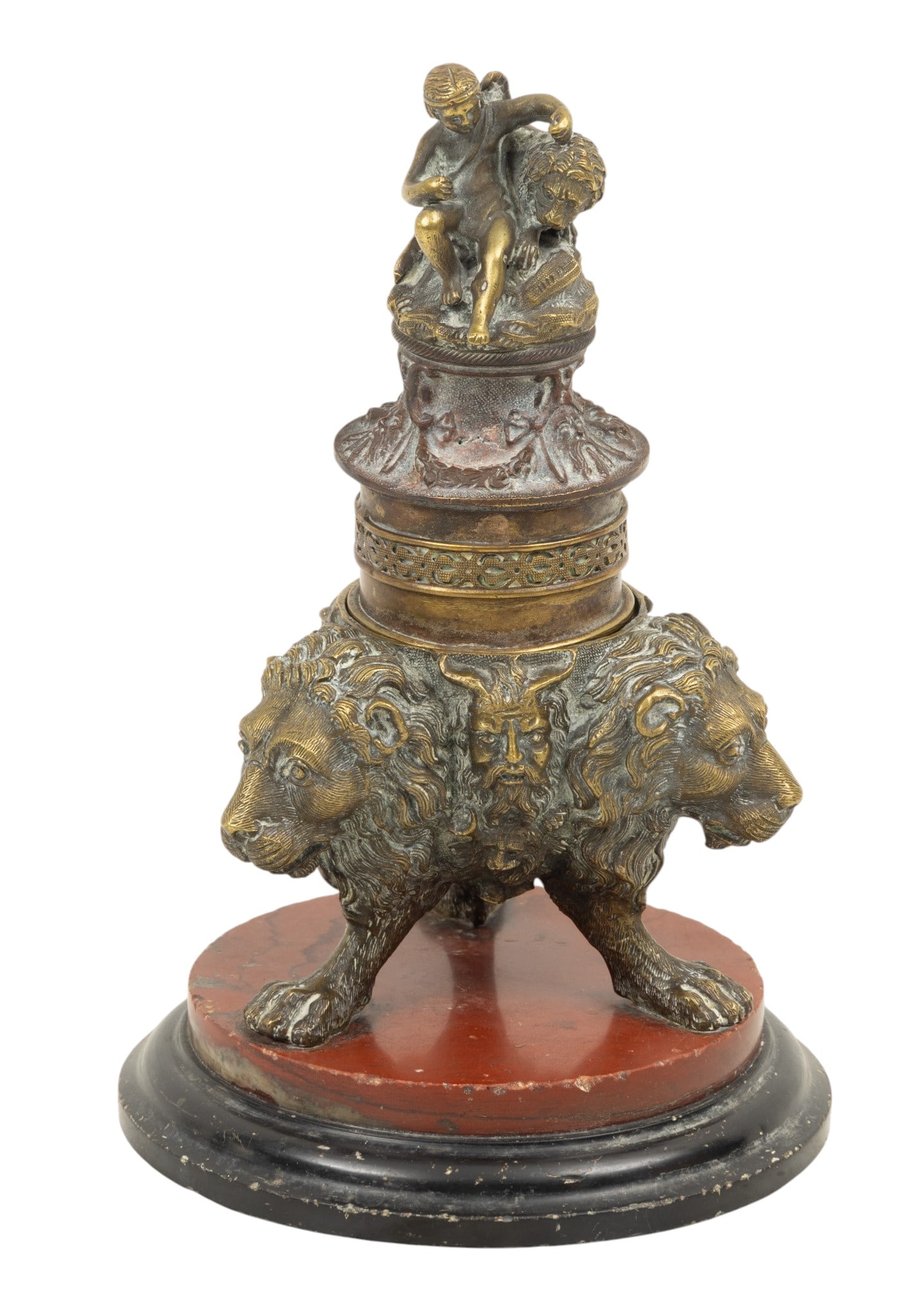 Continental Brass Inkwell 19th C., H 8" Dia. 5" (1 of 5)