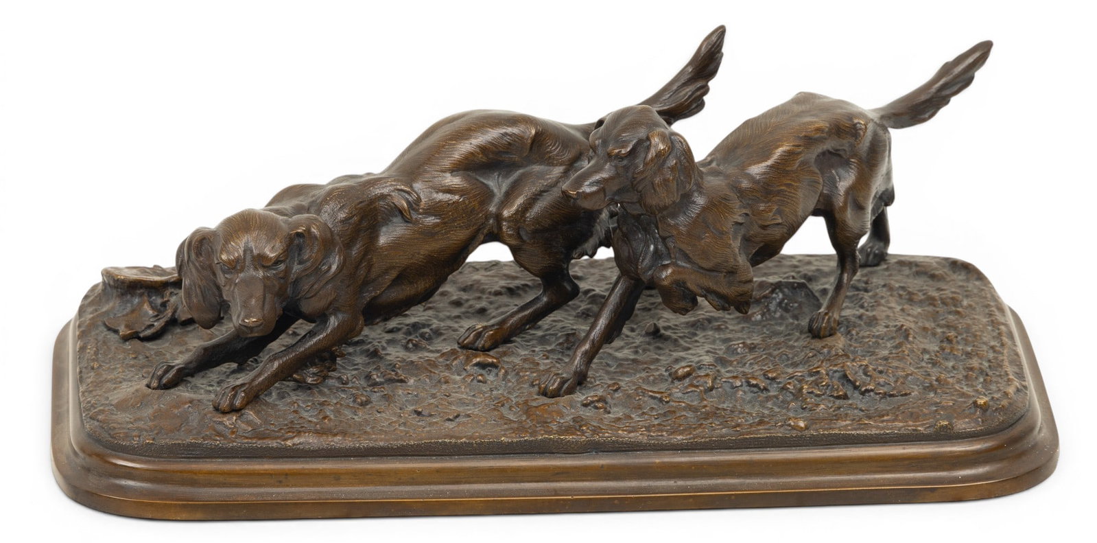 Antoine-Louis Barye (French, 1796-1875) Bronze 1840-1850, 'Deux Chiens En Arrêt', H 4.25" W 5" (1 of 6)