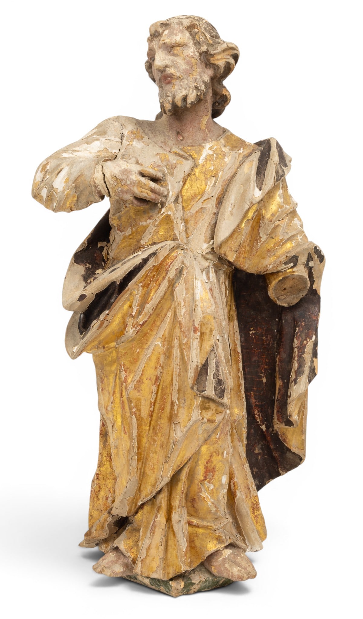 Spanish School Carved Wood and Polychrome Gilding Santos Figure H 29" W 13" Depth 6" 1 PC (1 of 4)