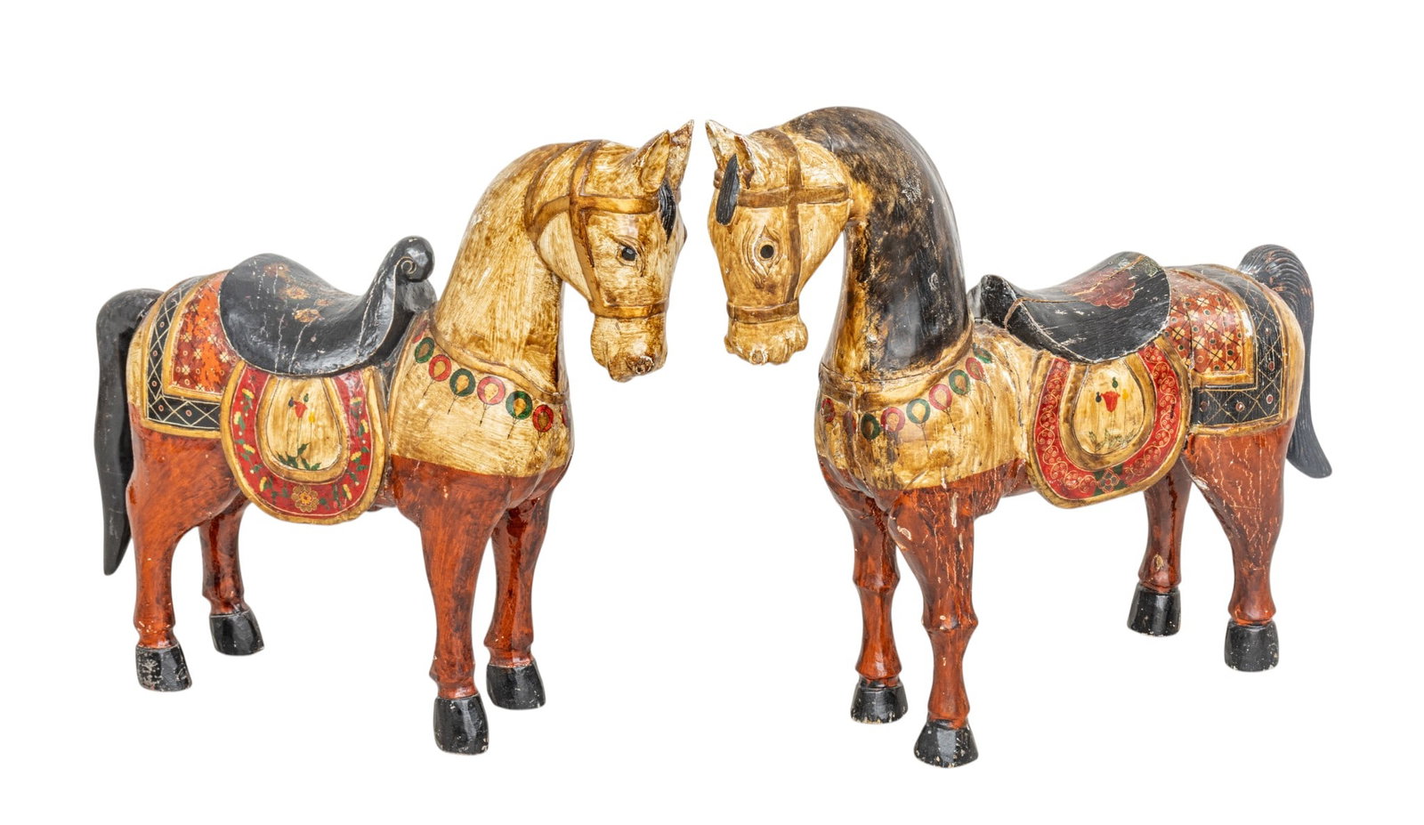 Indian Wood and Gesso Standing Horses 1950, H 30" L 30" 1 PAIR (1 of 10)