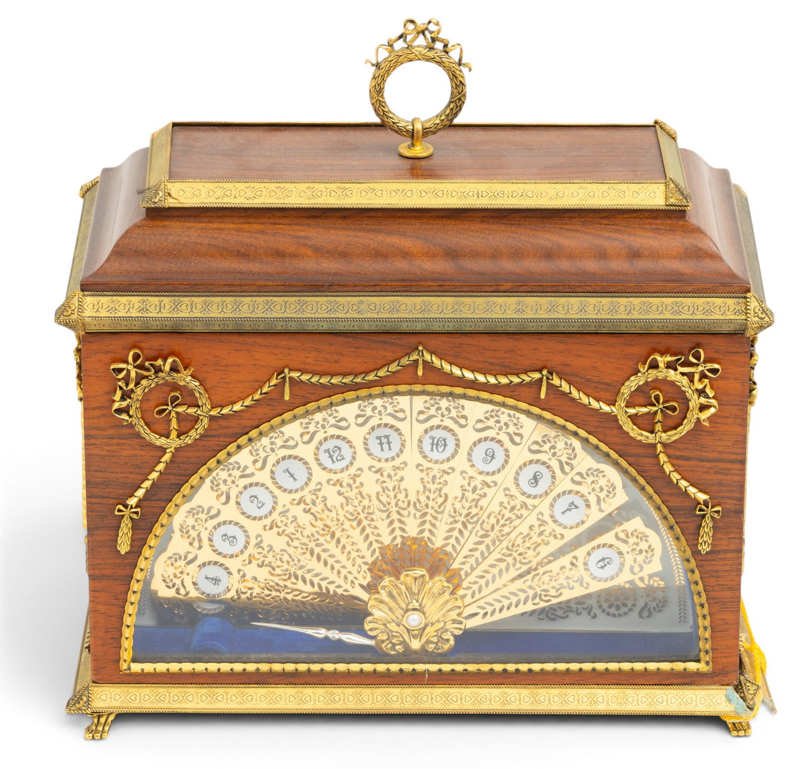 Igor Carl Fabergé (Russian, 1906-1982) Fan Clock Produced for Franklin Mint, 1984, H 5" W 10" L (1 of 5)