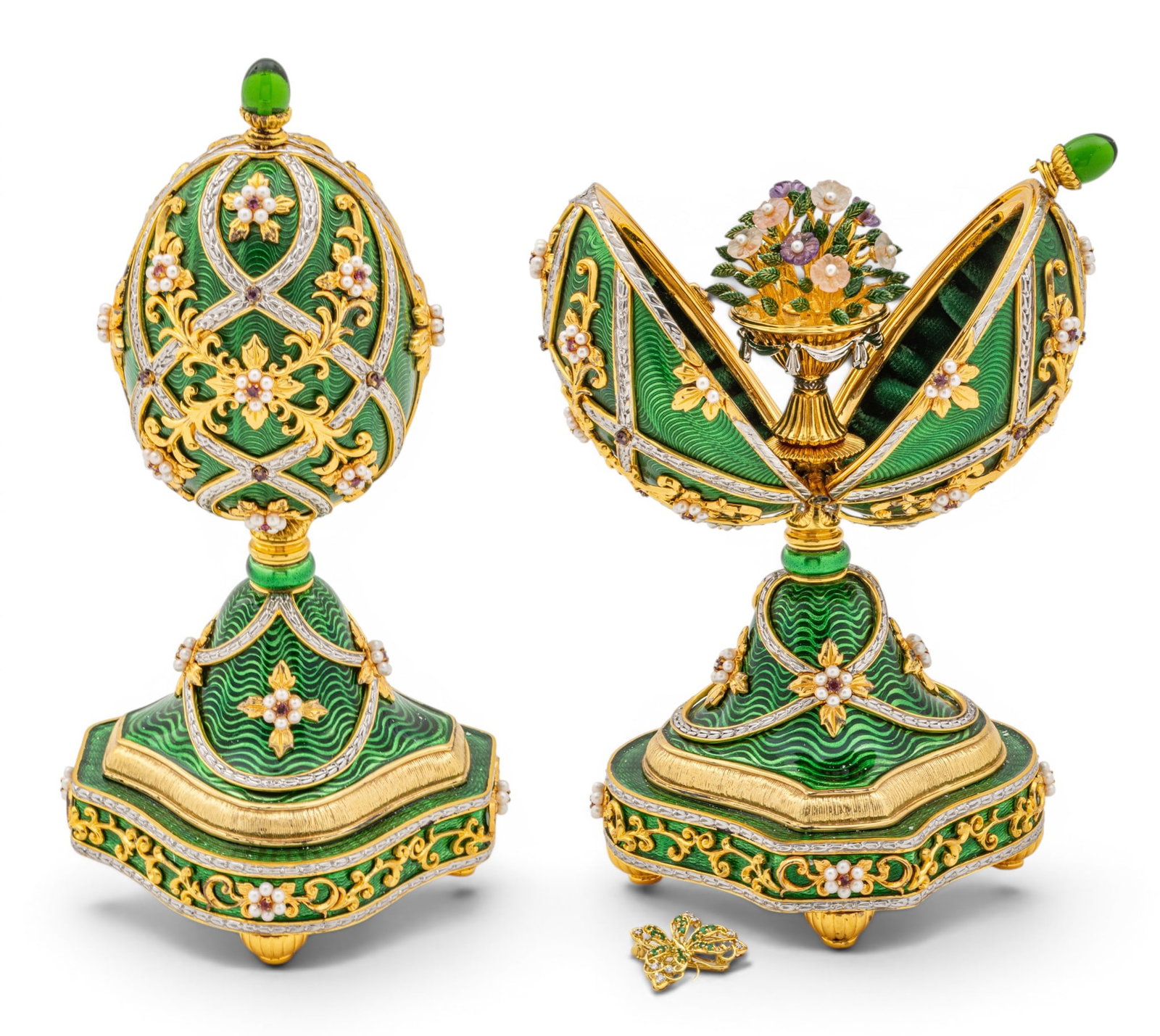House of Igor Carl Fabergé, (Russian) Gold Plated Sterling Silver, Enamel and Gemstone 'Garden (1 of 13)
