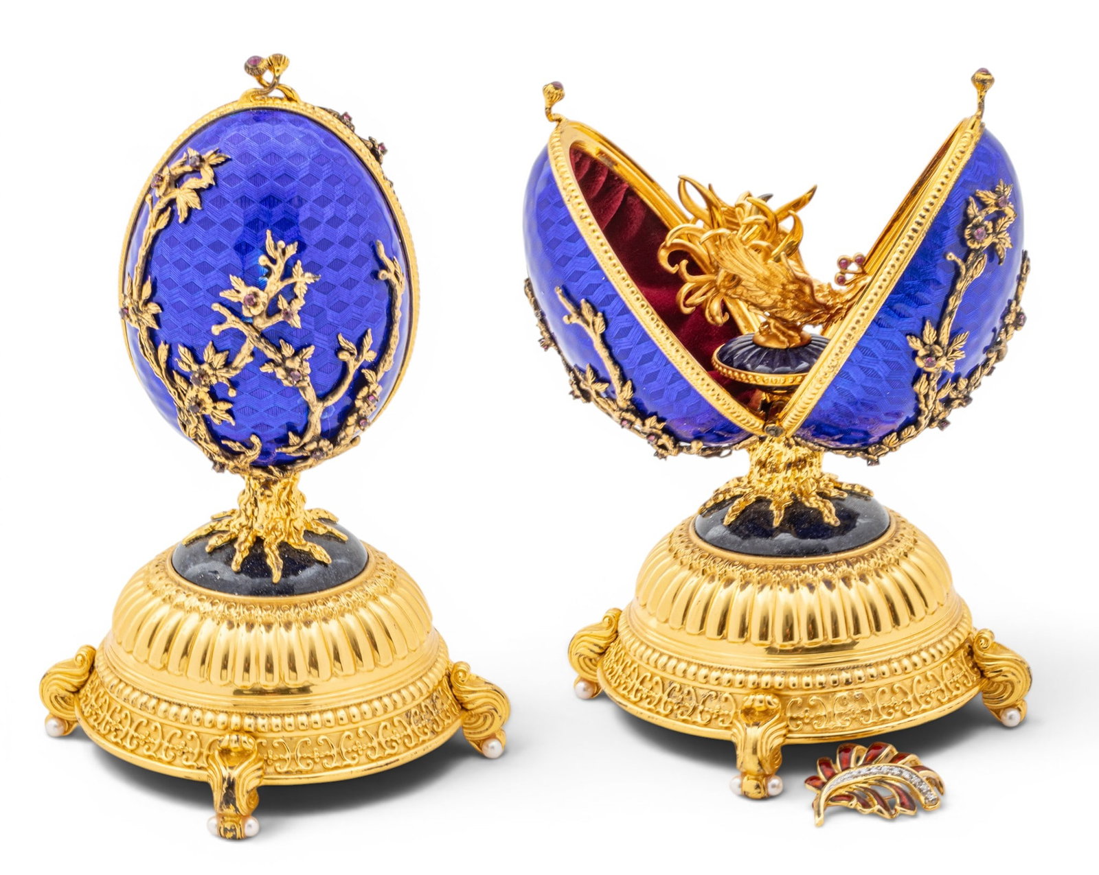 House of Igor Carl Fabergé, Sterling Silver 24-karat Gold Plated, Enamel and Ruby Egg 1987, (1 of 11)