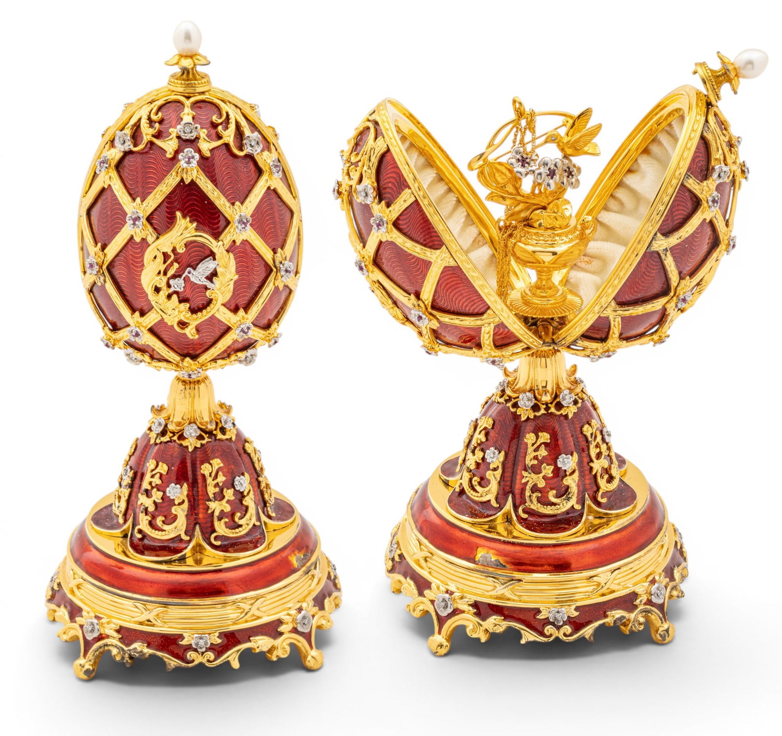 House of Igor Carl Fabergé, (Russian) Gold Plated Sterling Silver, Diamond, Ruby, and Enamel (1 of 12)