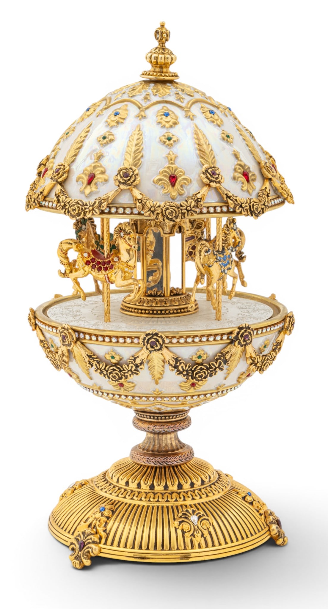 House of Igor Carl Fabergé, (Russian) Porcelain and Gilt Metal, Imperial Carousel Musical Egg, (1 of 9)