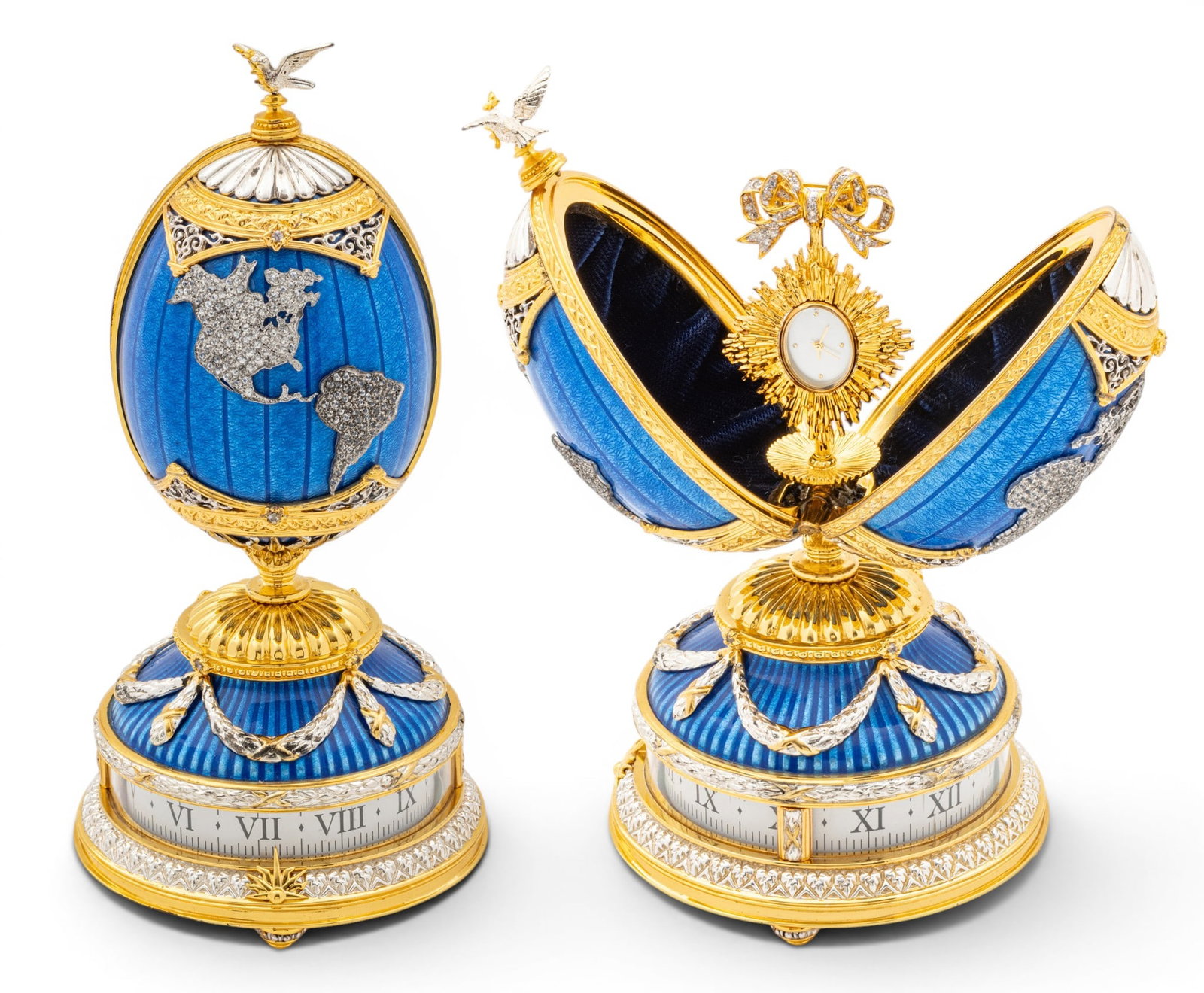 House of Igor Carl Fabergé, (Russian) Porcelain and Gold Plated Sterling Silver Carousel Egg, (1 of 14)