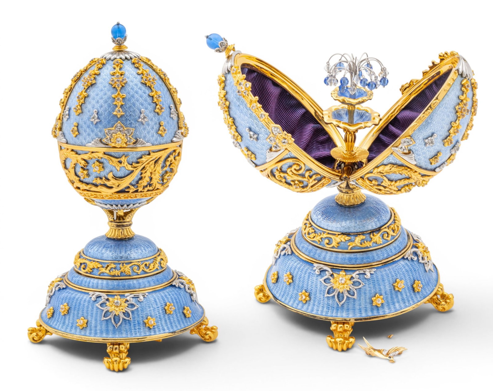 House of Igor Carl Fabergé, (Russian) Sterling Silver, 24KT Gold Vermeil, Blue Guilloché (1 of 10)