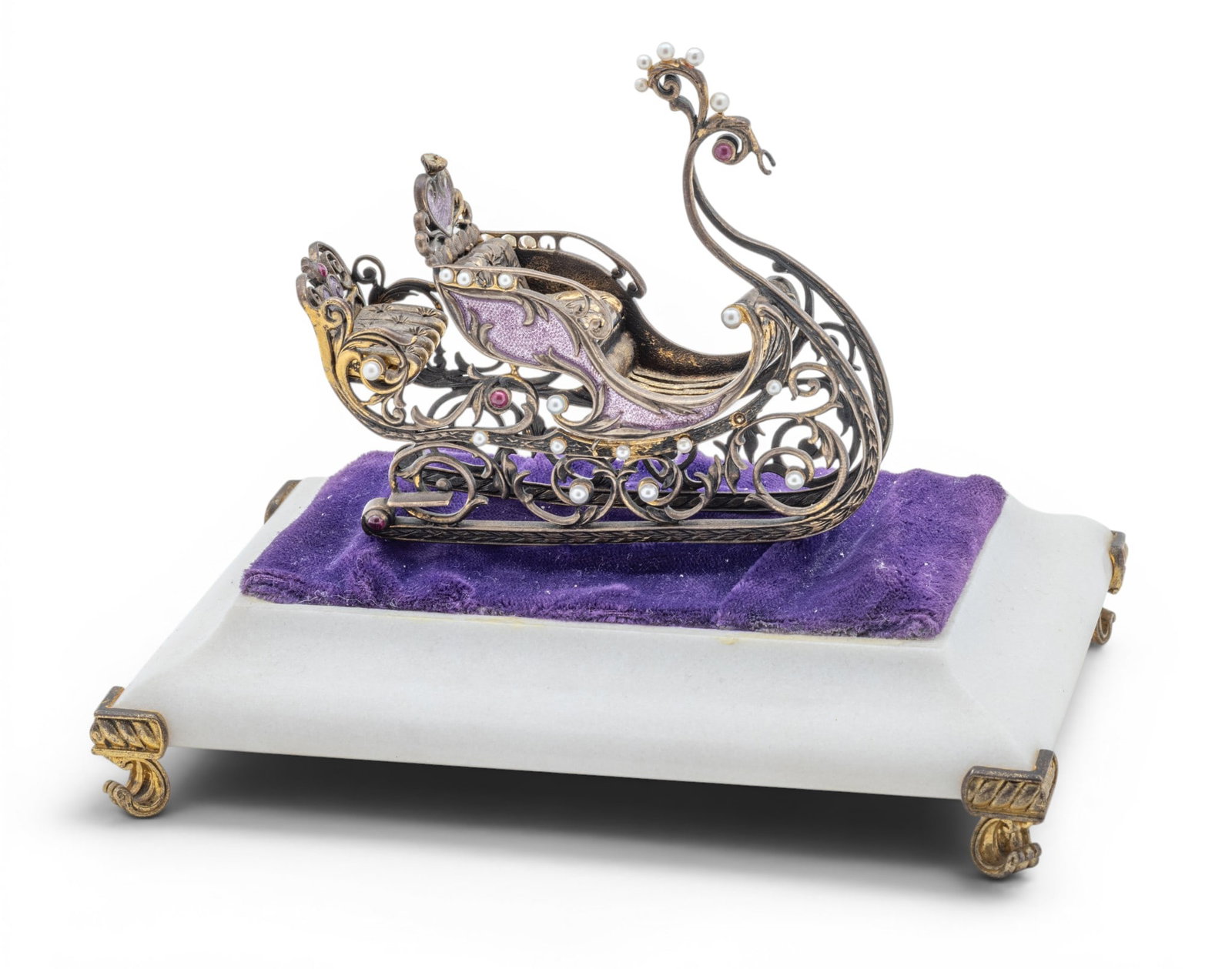 House of Igor Carl Fabergé, (Russian) Sterling Silver, Enamel and Pearl Sleigh "The Imperial (1 of 11)