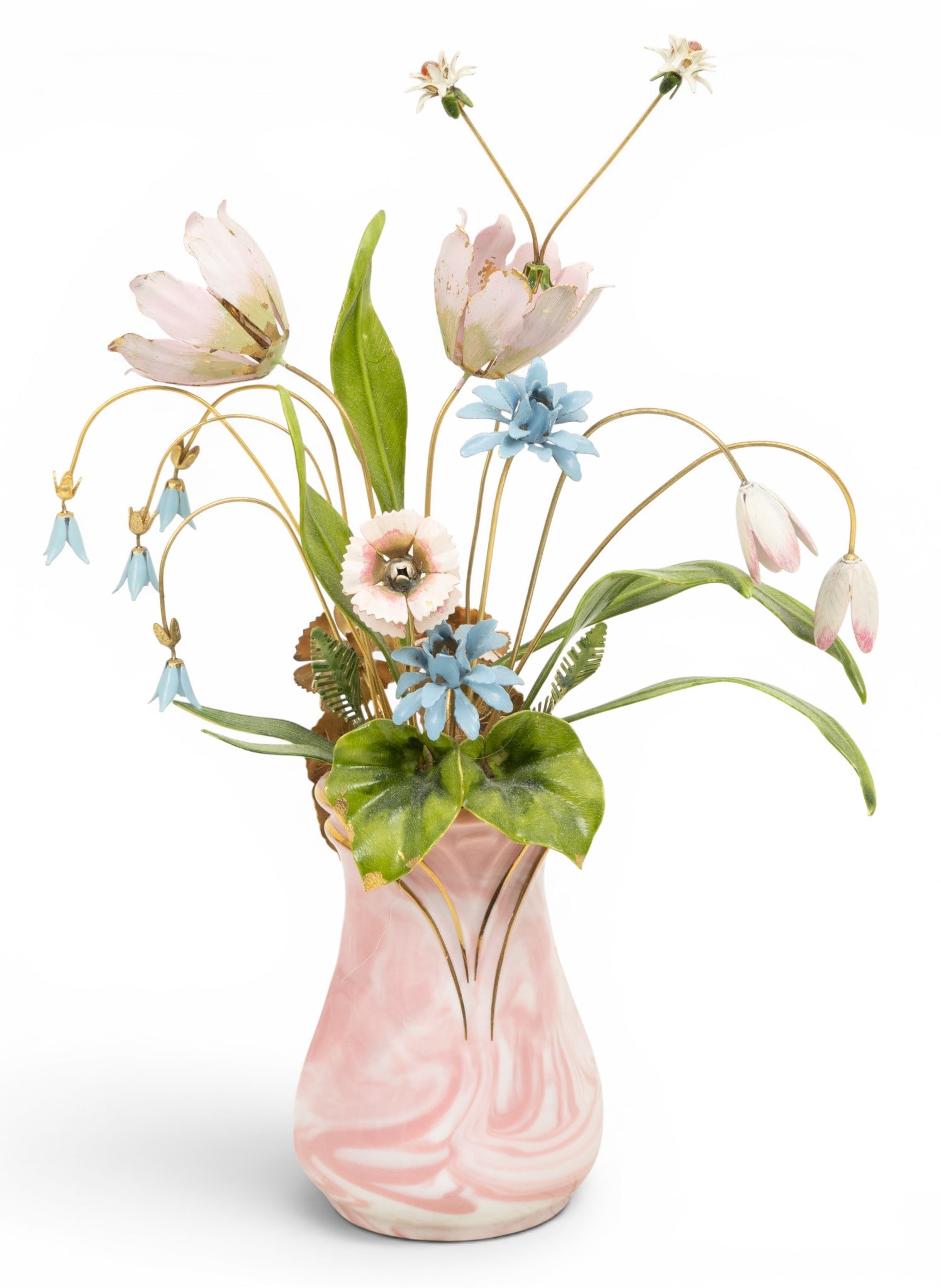 Porcelain Bud Vase Fitted with Enamel Flowers, 'Franklin Mint', H 11" 1 PC (1 of 5)