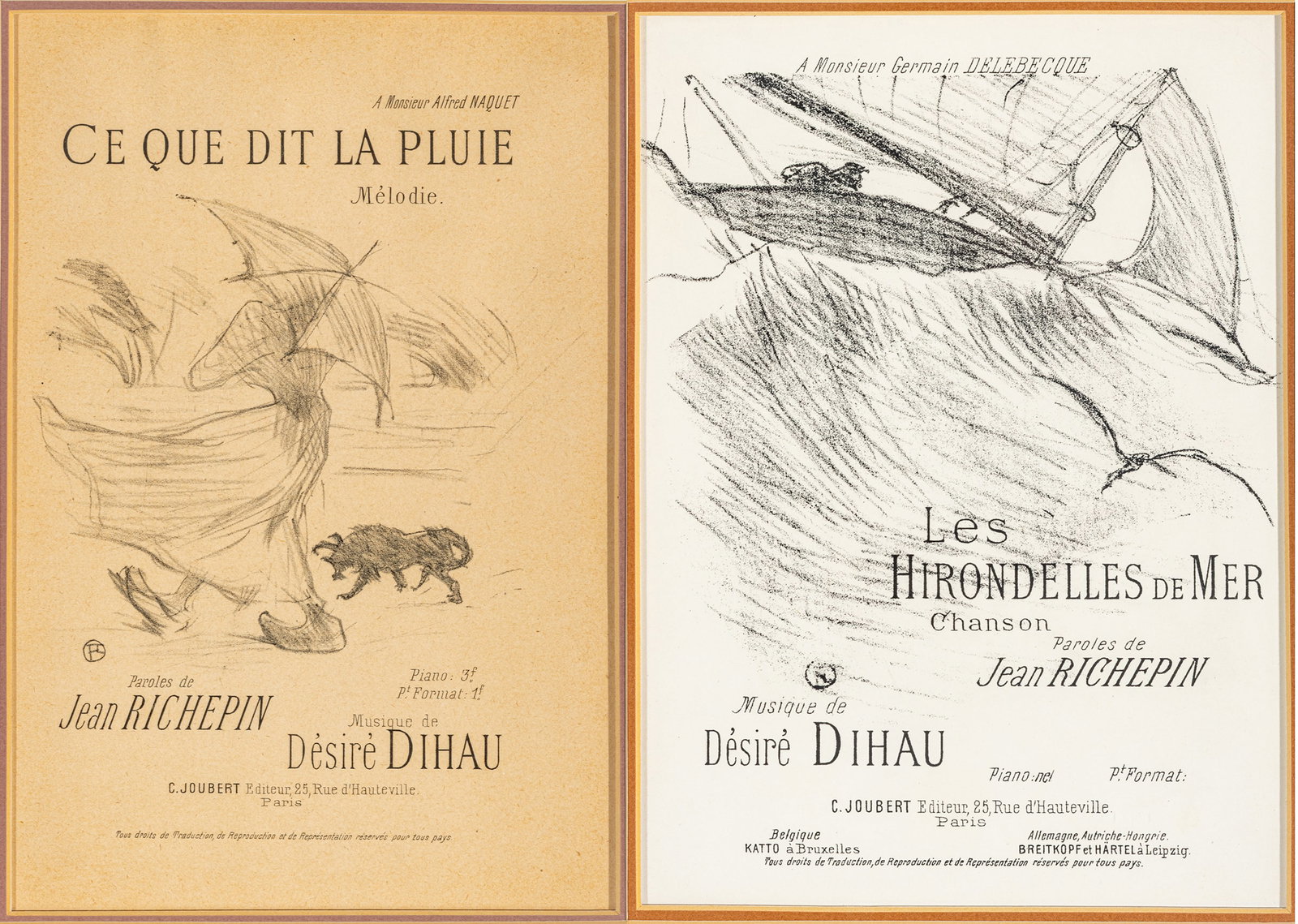 Henri De Toulouse-Lautrec (French, 1864-1901) Lithographs on Wove Paper, Ca. 1895, 'Les Hirondelles (1 of 9)