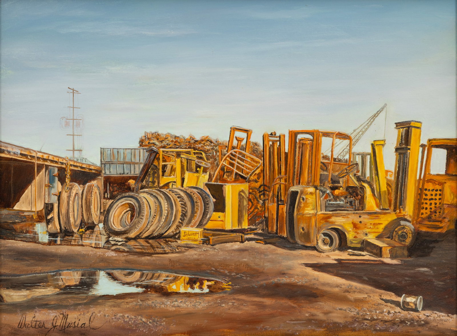 Walter J. Musial, (Detroit, 1915-2008) Oil on Academy Board 'Industrial Site', H 12" L 16" 1 PC (1 of 5)