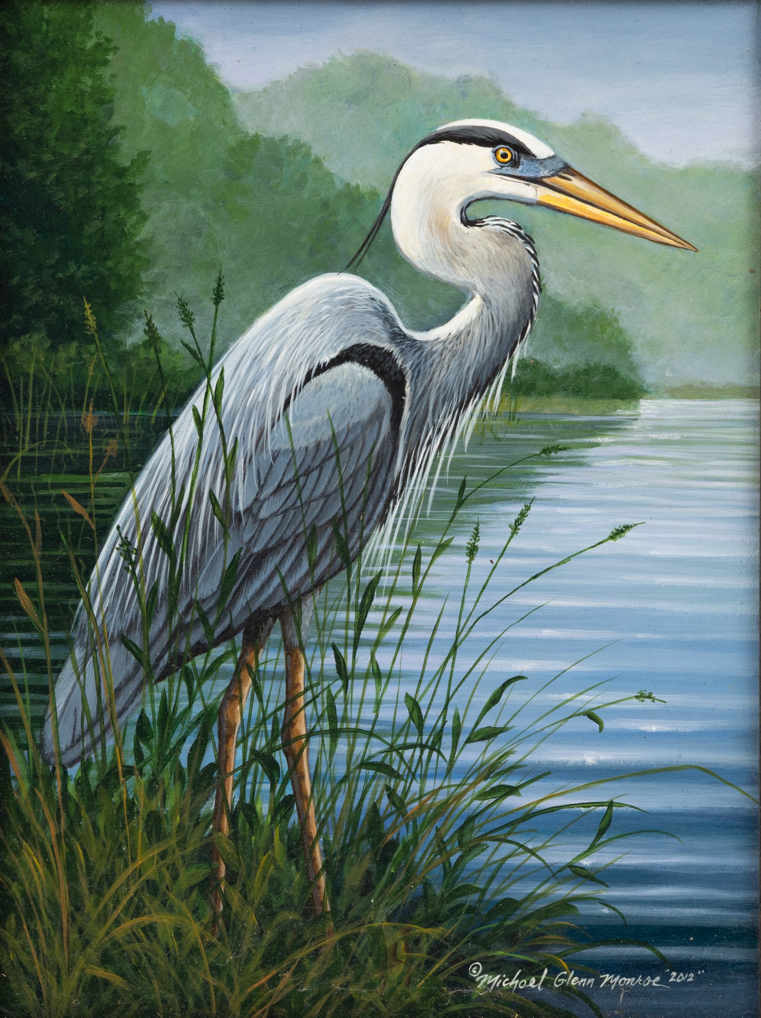 Michael Glenn Monroe (American, 20th C.) Oil on Canvas, 2012, 'Heron', H 11.5" W 8.5" (1 of 5)