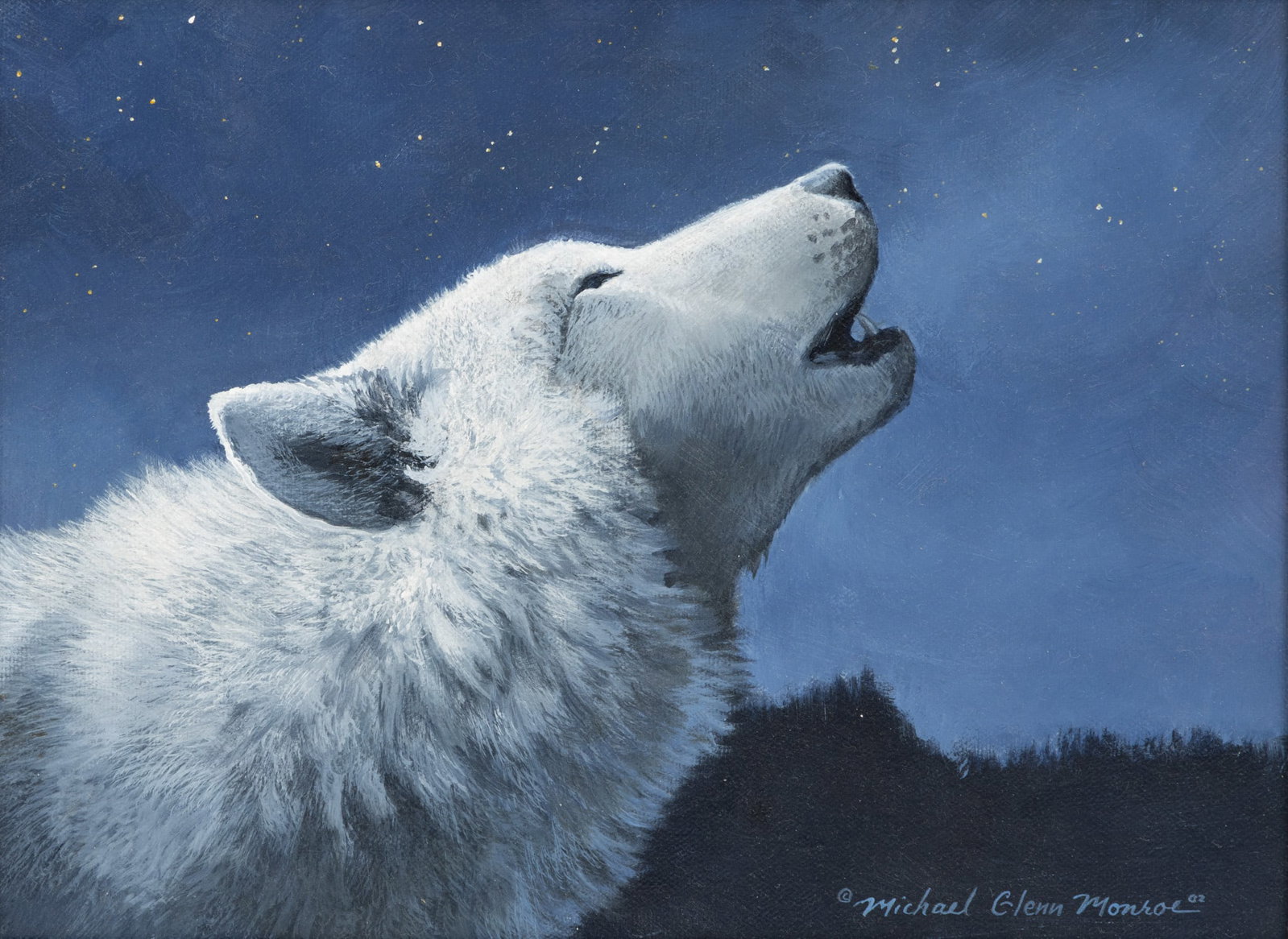 Michael Glenn Monroe (American, 20th C.) Oil on Canvas, 2002, 'Howling Wolf', H 9" W 12" (1 of 6)