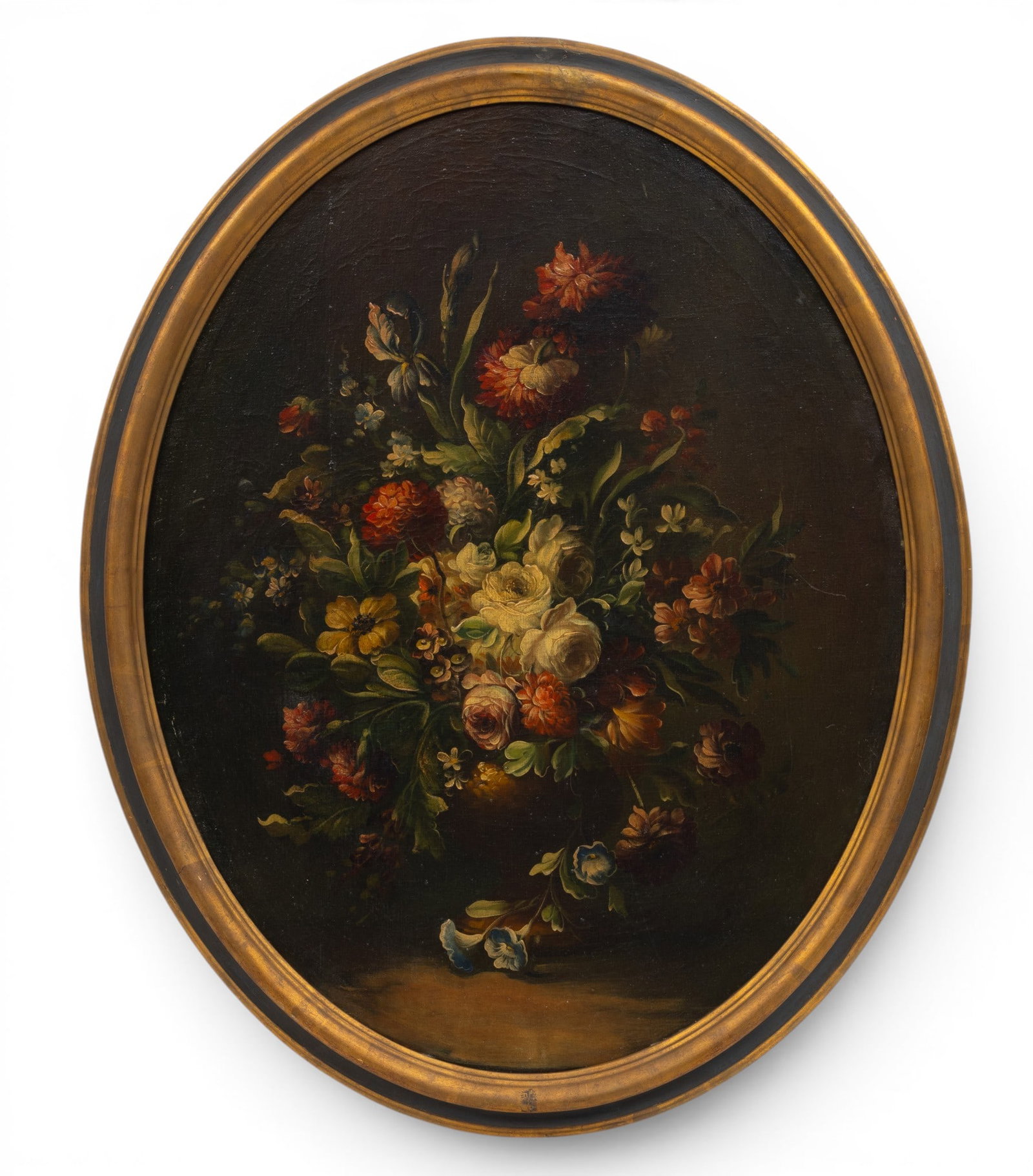 European Oil on Canvas, Ca. Late 19th/early 20th C., 'Floral Still Life', H 28" W 22" (1 of 2)
