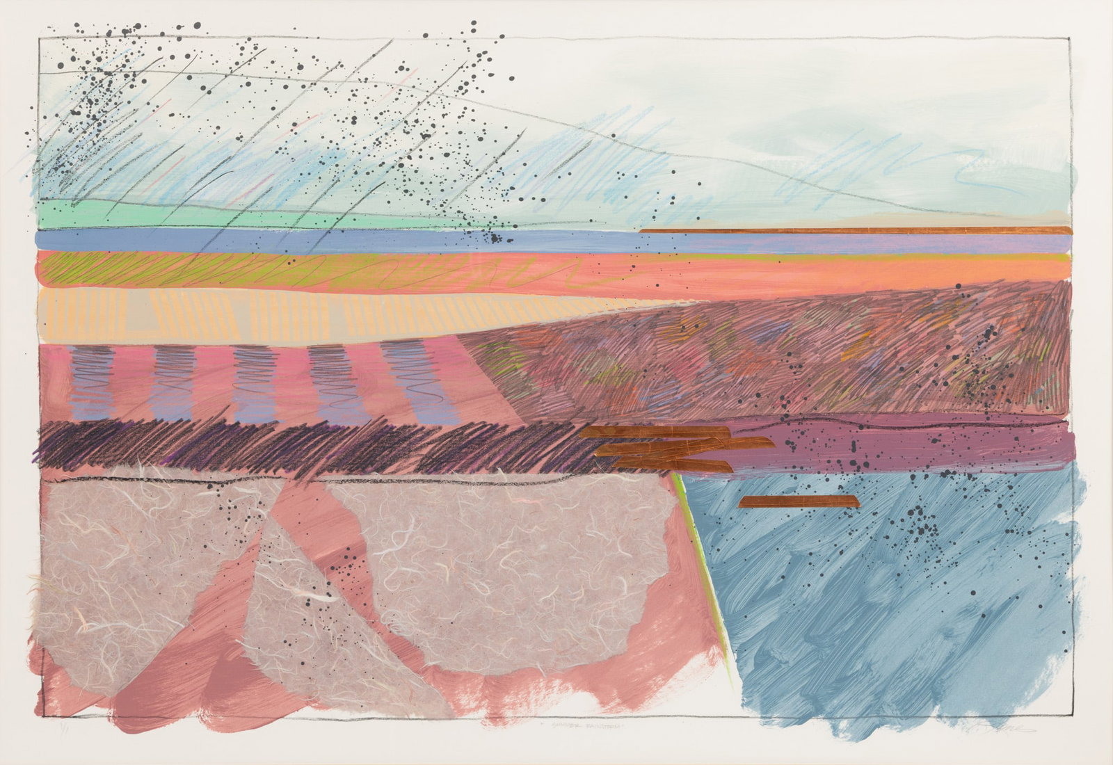 Robert Jones (American) Mixed Media Collage on Paper 'Summer Rainstorm', H 31.5" W 46" (1 of 6)
