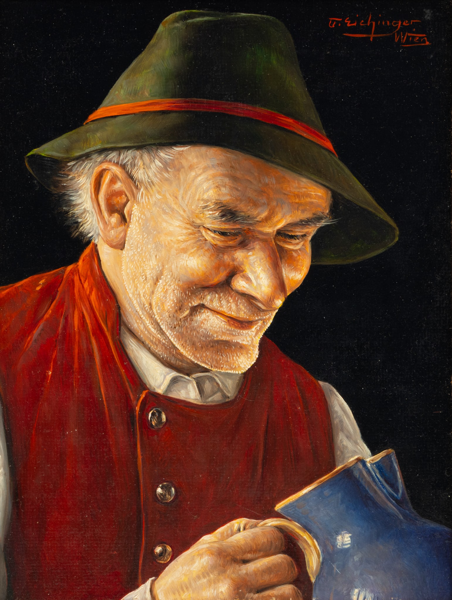 Otto Eichinger (Austrian, 1922-2004) Oil on Masonite, 'Portrait of an Austrian Gentleman Holding a (1 of 4)
