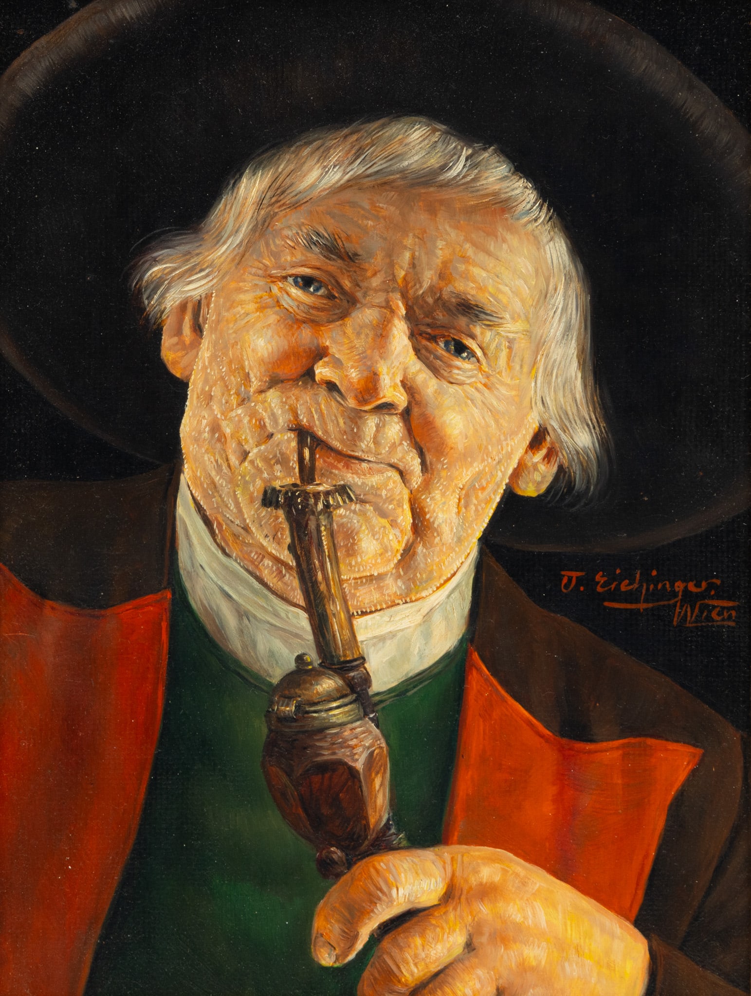 Otto Eichinger (Austrian, 1922-2004) Oil on Masonite, 'Portrait of an Austrian Gentleman Holding a (1 of 5)