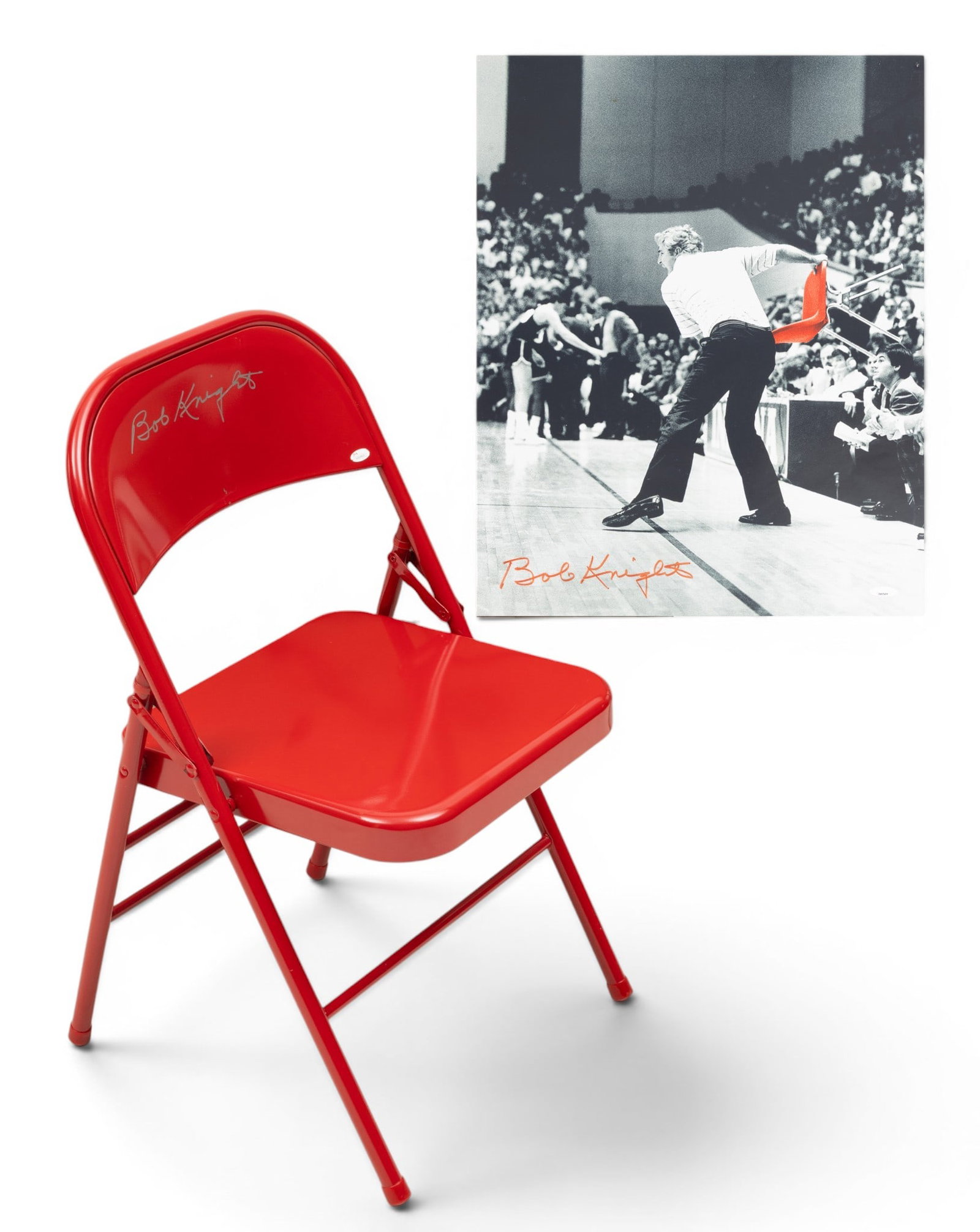 Bob Knight (American, 1940-2023) Autographed Folding Chair and Poster , 2 PCS (1 of 10)