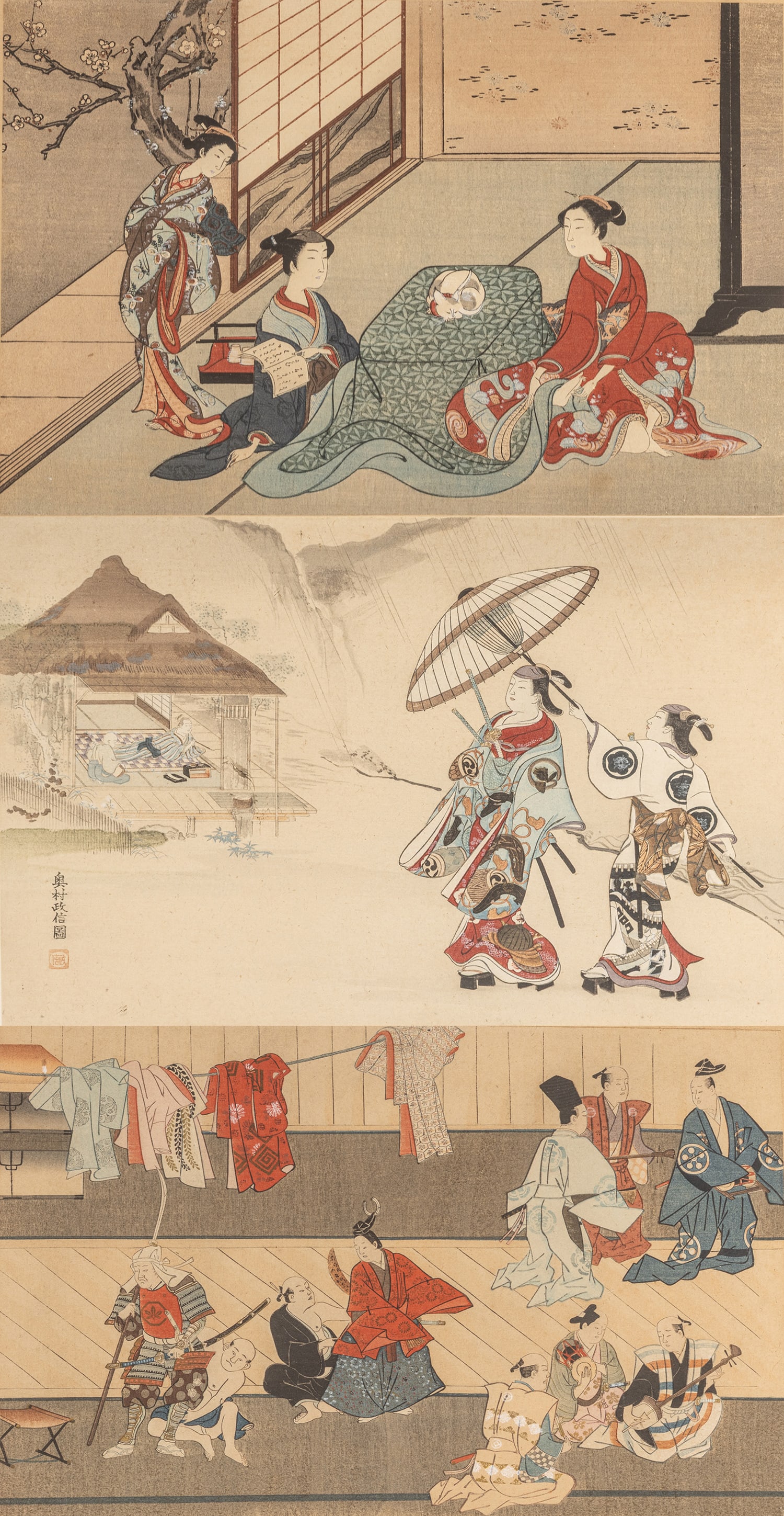Japanese Woodblock Prints H 8" W 12" 3 PCS (1 of 5)