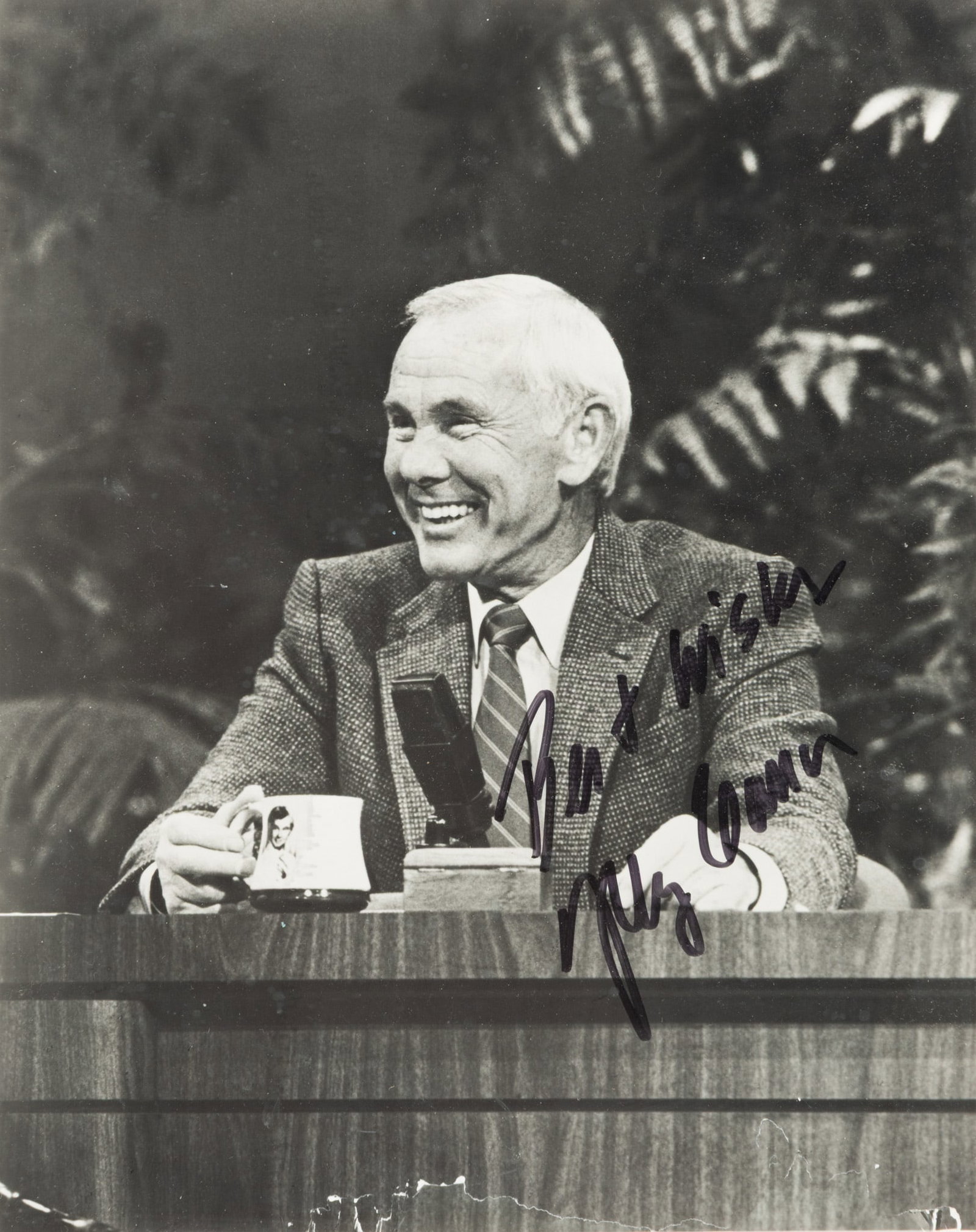 Johnny Carson Signed Black and White Photograph, H 9.25" W 7.25" (1 of 4)