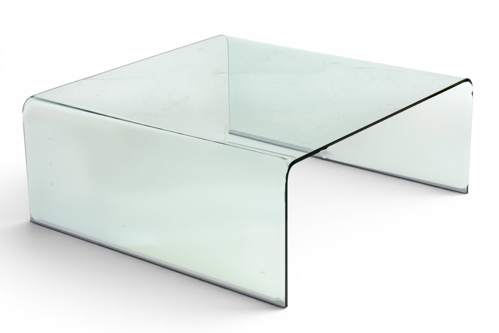 Mid-Century Modern Design Glass Waterfall Coffee Table 1970, H 16" W 39.5" Depth 39.25" (1 of 4)