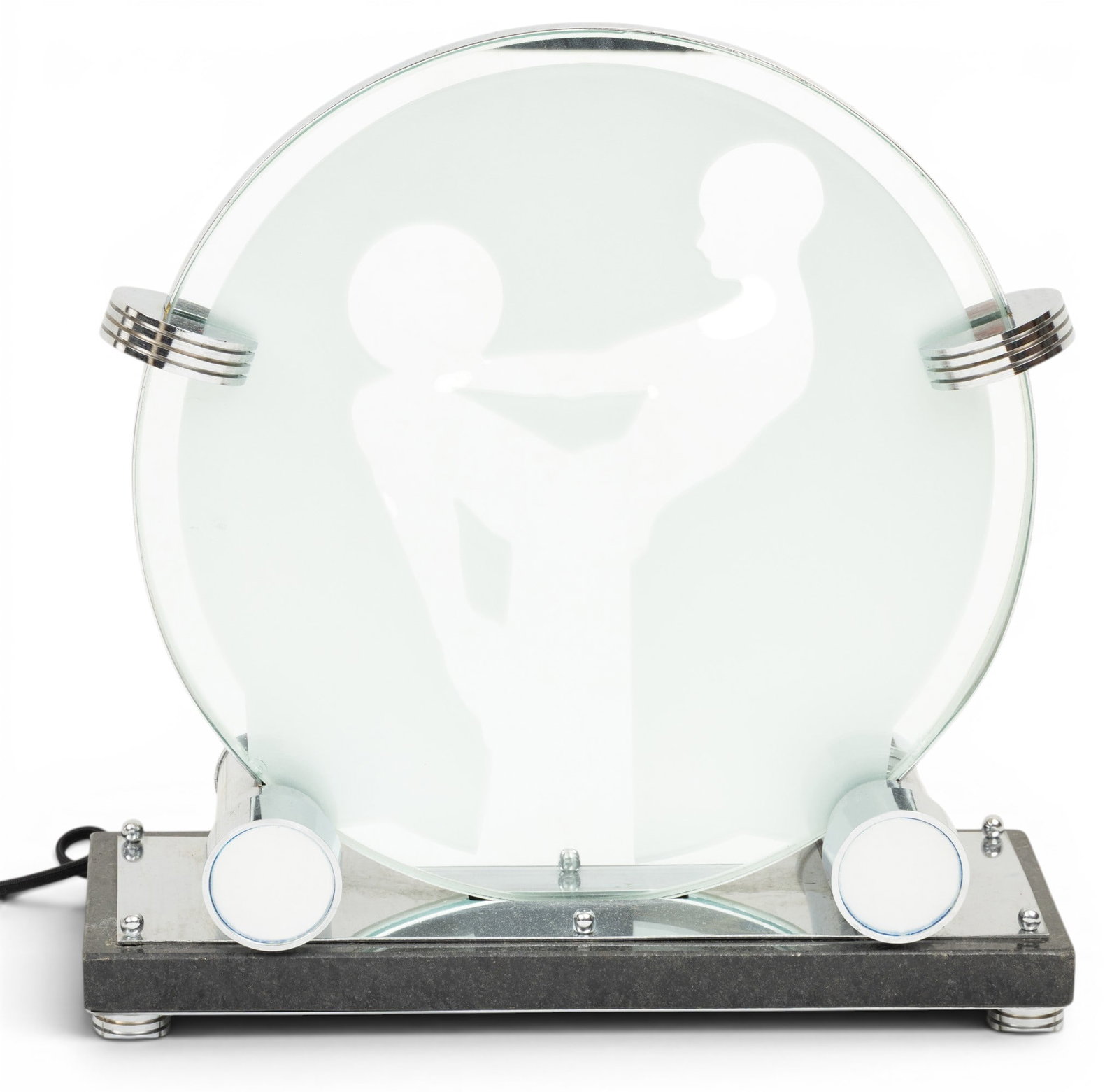 Art Deco Style Mirrored Glass Table Lamp After Max Le Verrier, 20th C., H 13" W 12.5" Depth 4.75" (1 of 4)