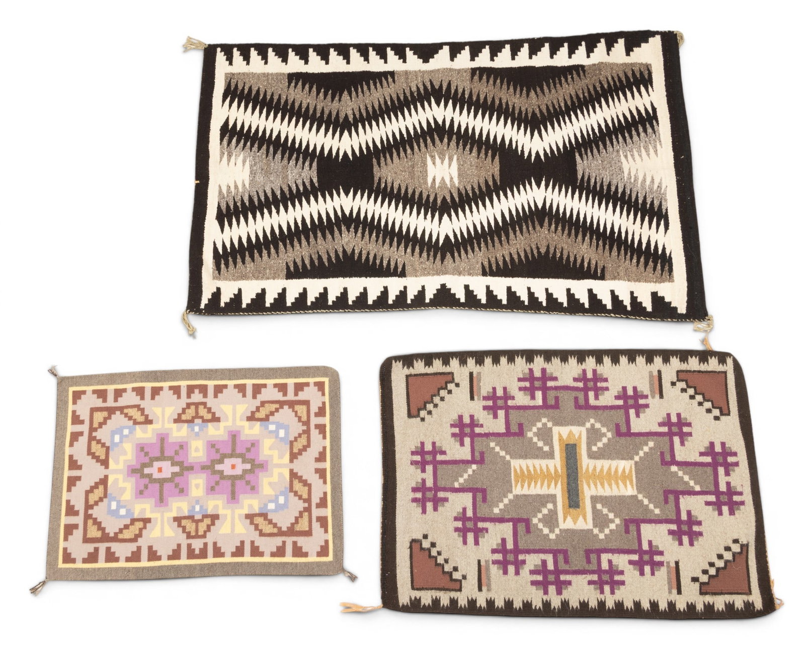 Navajo Handwoven Wool Weavings, Eye Dazzler with Two Additional, 20th C., 3 PCS (1 of 4)