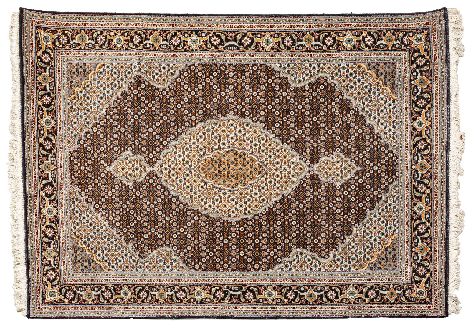 Persian Tabriz Hand Woven Silk and Wool Oriental Rug, Ca. 1970, H 4' 3" W 3' 4" (1 of 8)