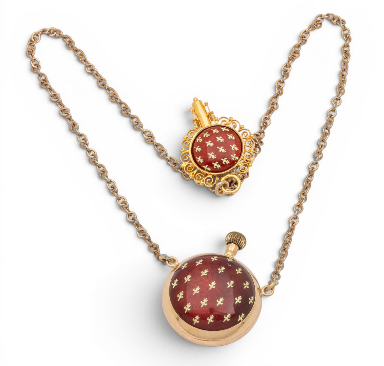 Swiss Guilloche Enamel 18k Yellow Gold Pendant Watch on Chain 1910, Dia. 1" 19.9 grams 1 PC (1 of 8)