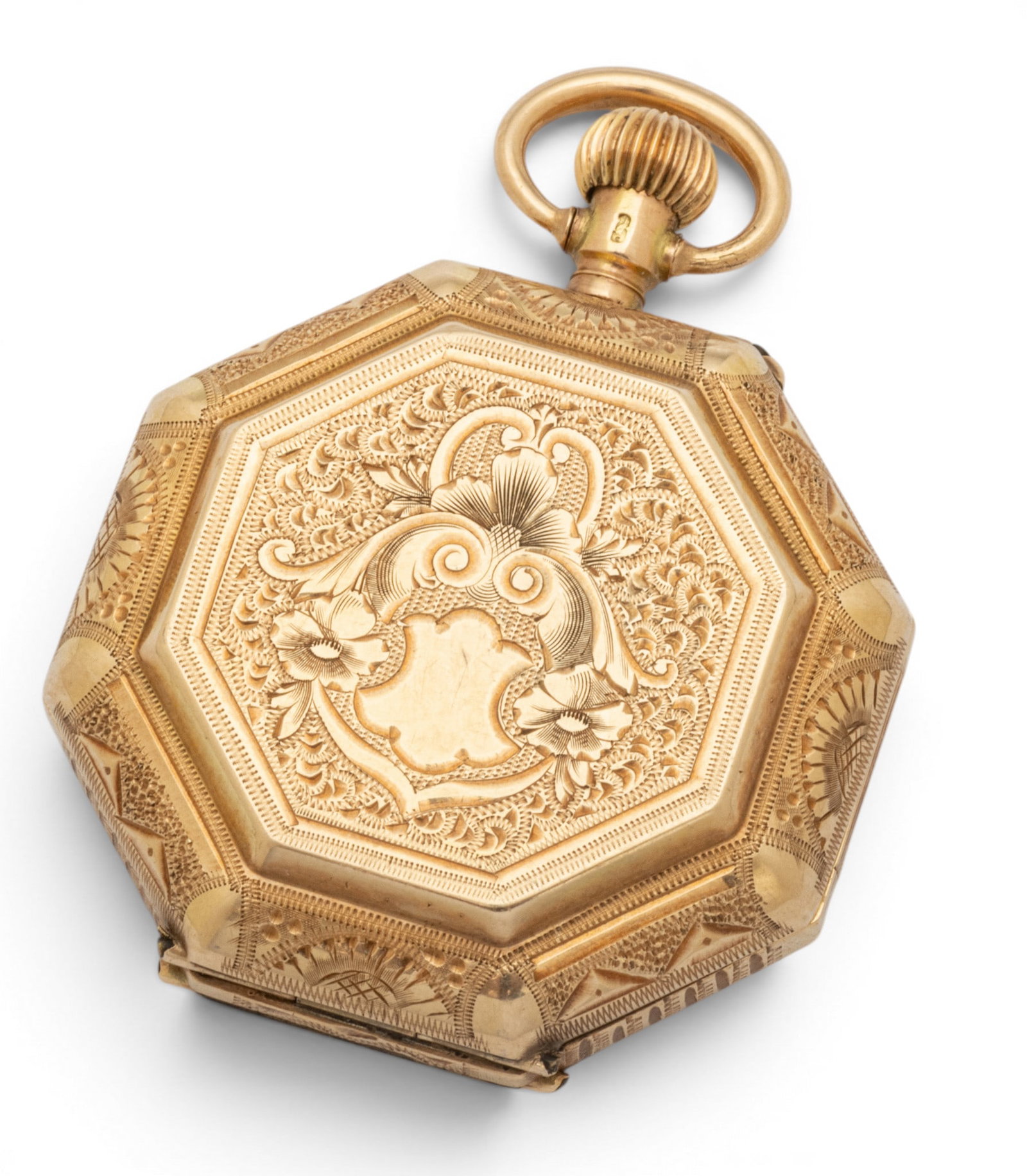 Remontoir (France) 14K Gold Lady's Pocket Watch, Octagonal Case 1900, W 1.2" 26.2 grams 1 PC (1 of 12)