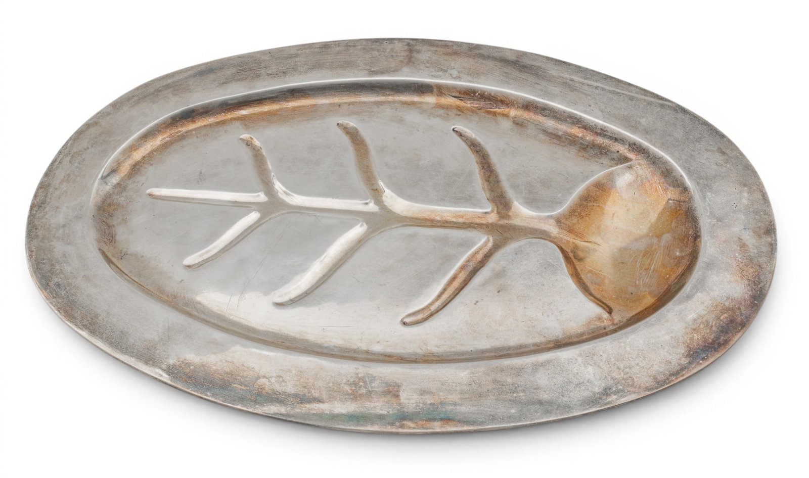 Mexican Sterling Well and Tree Platter 20th Cent., H 1.25" W 11.75" L 18" 36 t oz: Mexican Sterling Well and Tree Platter 20th Cent., H 1.25" W 11.75" L 18" 36 t oz Marked on underside Sterling Mexico. #46520, possibly by Conquistador. Dimensions: H 1.25" W 11.75" L 18" 36 t oz Weig