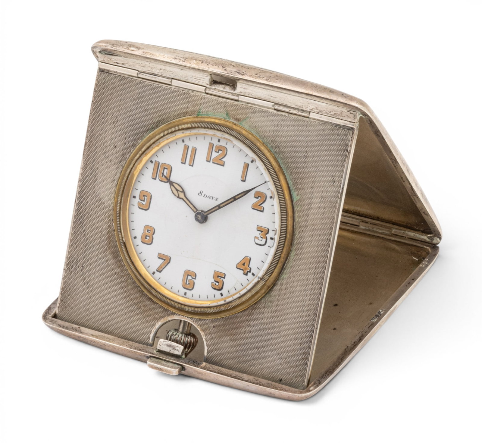 Octava Watch Co (Swiss) 900 Silver Traveling Clock, Ca. Early 20th C., H 3.5" W 4" Depth 4" (1 of 15)