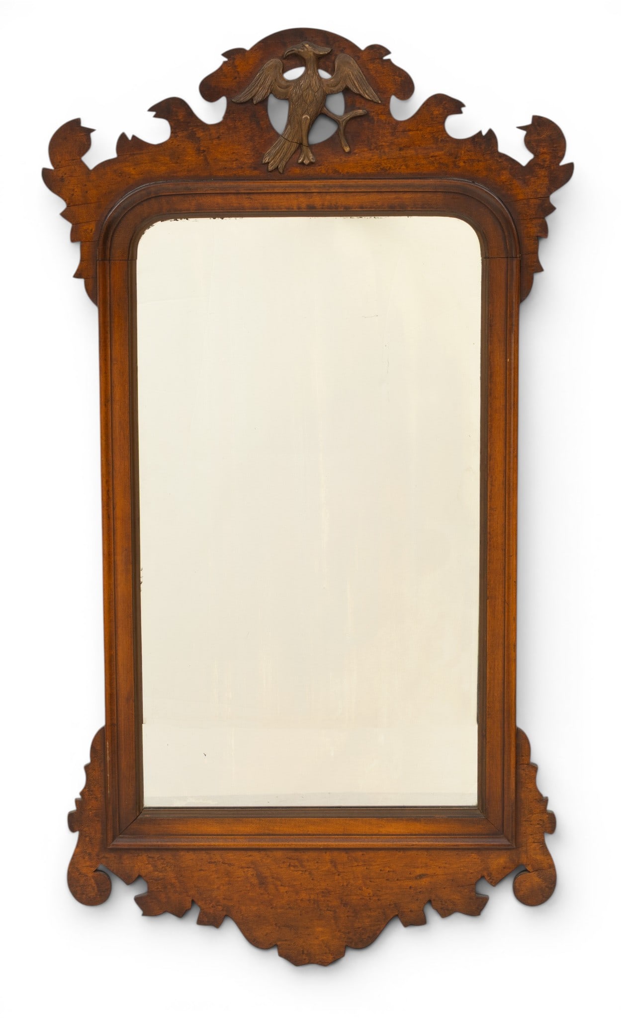 English Chippendale Style Burled Walnut Mirror C.1850, H 23.5" W 13.25" (1 of 2)