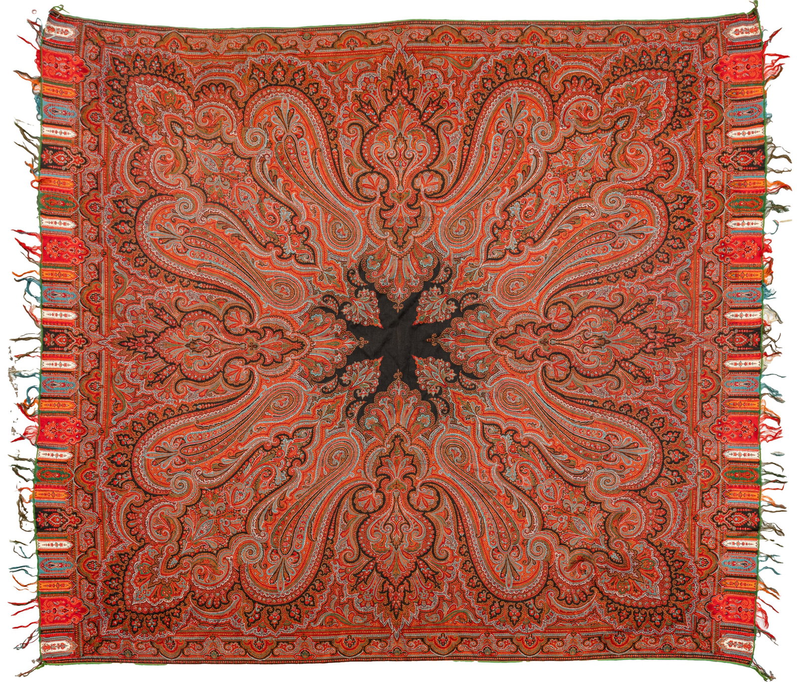 Scotland Woven Wool Paisley Shawl 1900, W 63" L 64" (1 of 4)