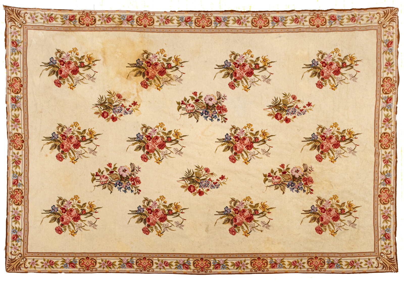 Aubusson Style Machine Woven Wool Needlepoint Tapestry Rug, Ca. 1970-80, W 5' 10" L 8' 9" (1 of 6)