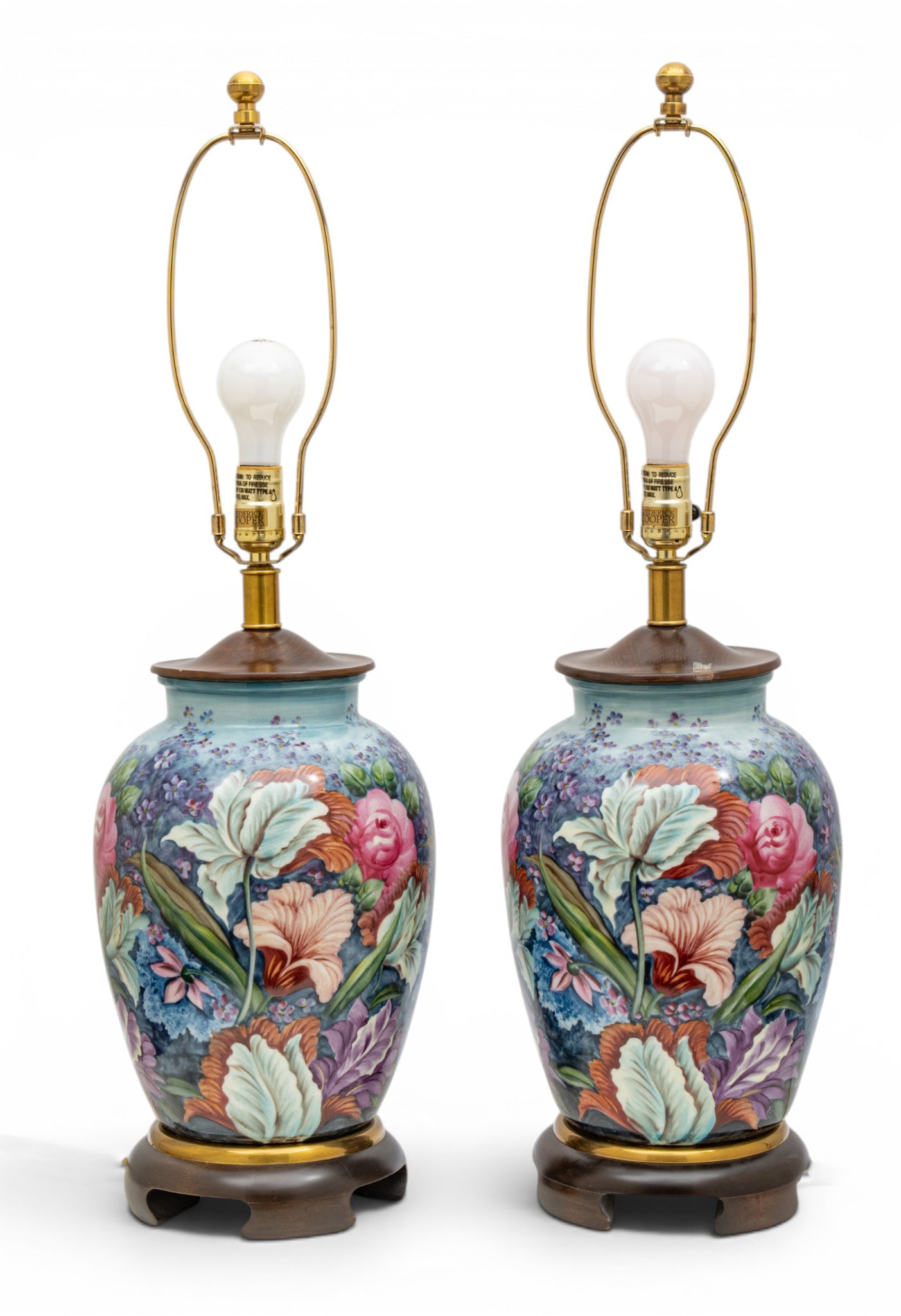 Frederick Cooper, (Chicago) Hand-Painted Porcelain and Enamel Lamps H 30" Dia. 9" 1 PAIR (1 of 5)
