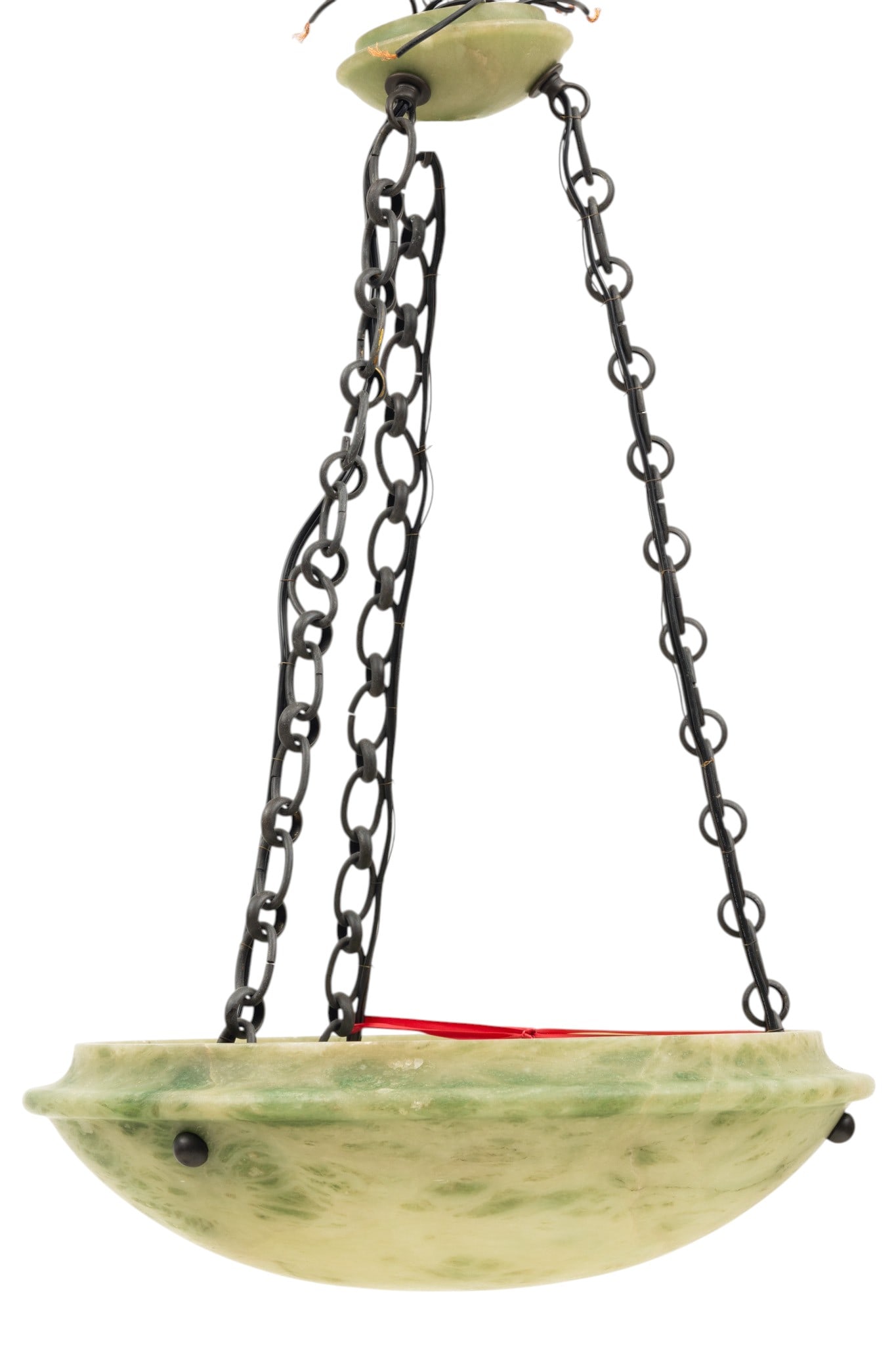 Green Alabaster Hanging Chandelier Globe on Chains + Ceiling Plate Dia. 18" (1 of 3)