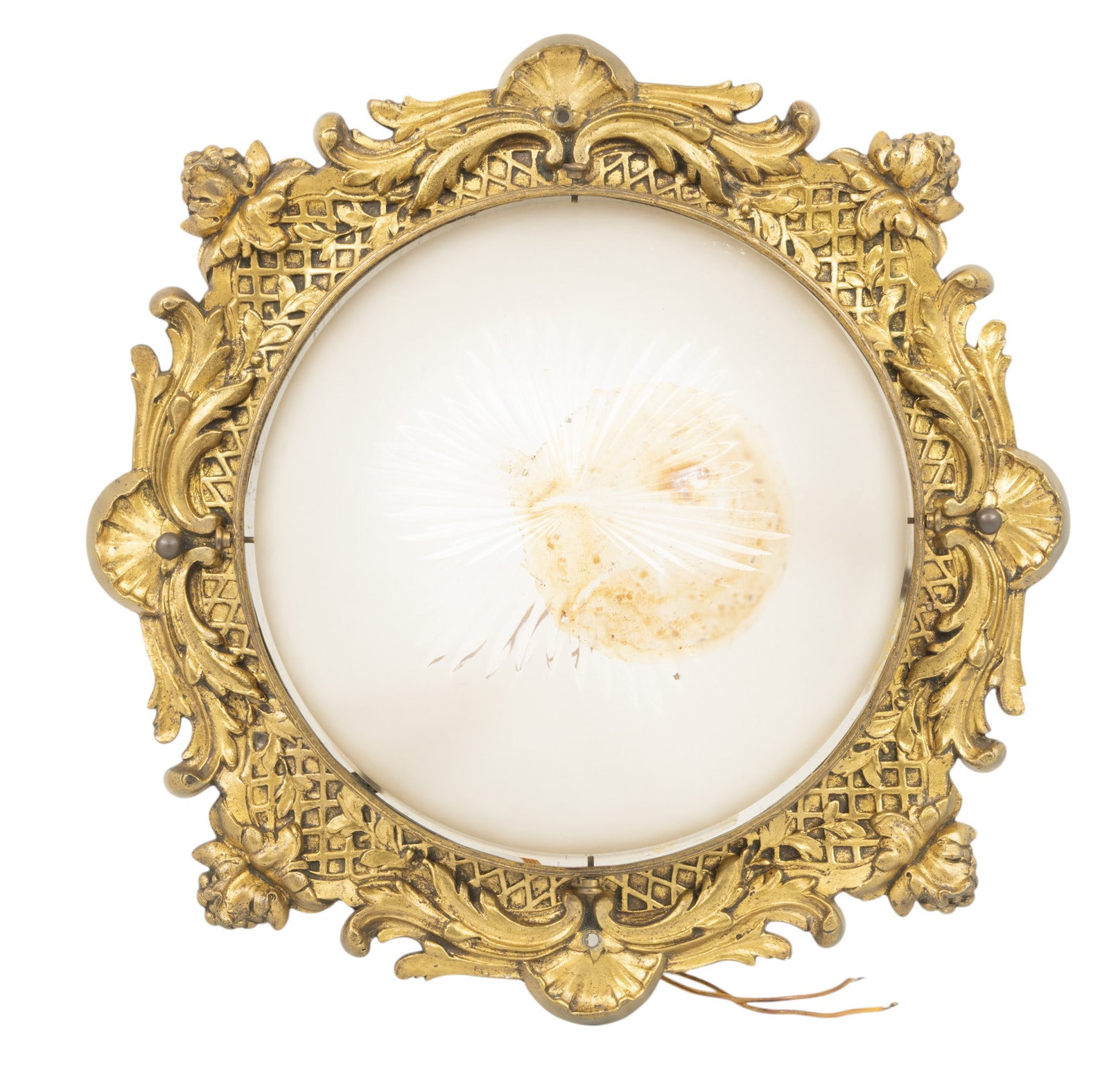 French Style Gilt Metal and Cut Glass Ceiling Light, Ca. 20th C., H 6" Dia. 11" (1 of 4)