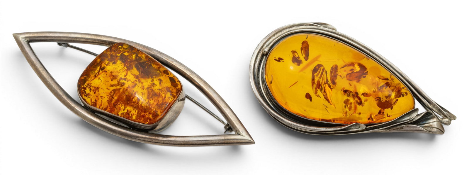 Baltic Amber and Silver Brooches 1900, W 4" 56 grams 2 PCS (1 of 7)