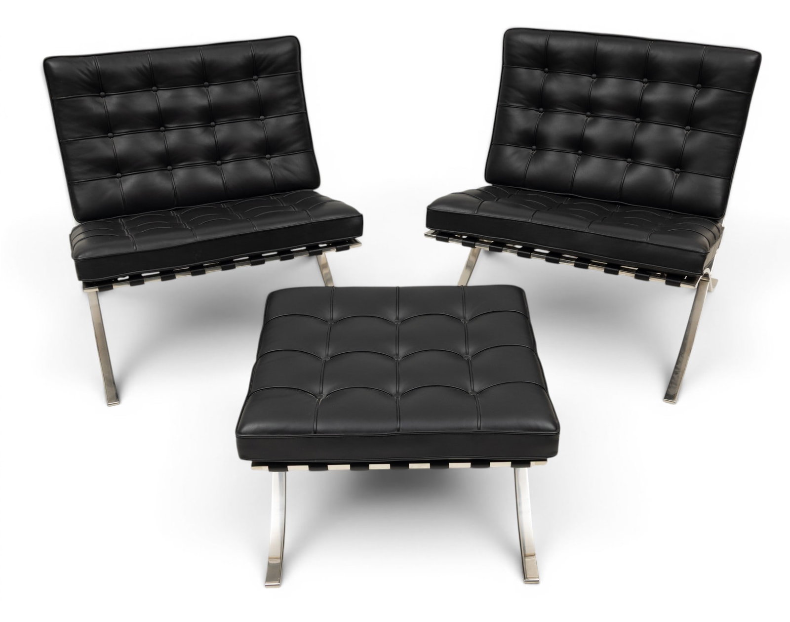 Knoll (American) Set of Two Barcelona Chairs and One Ottoman 3 PCS (1 of 8)