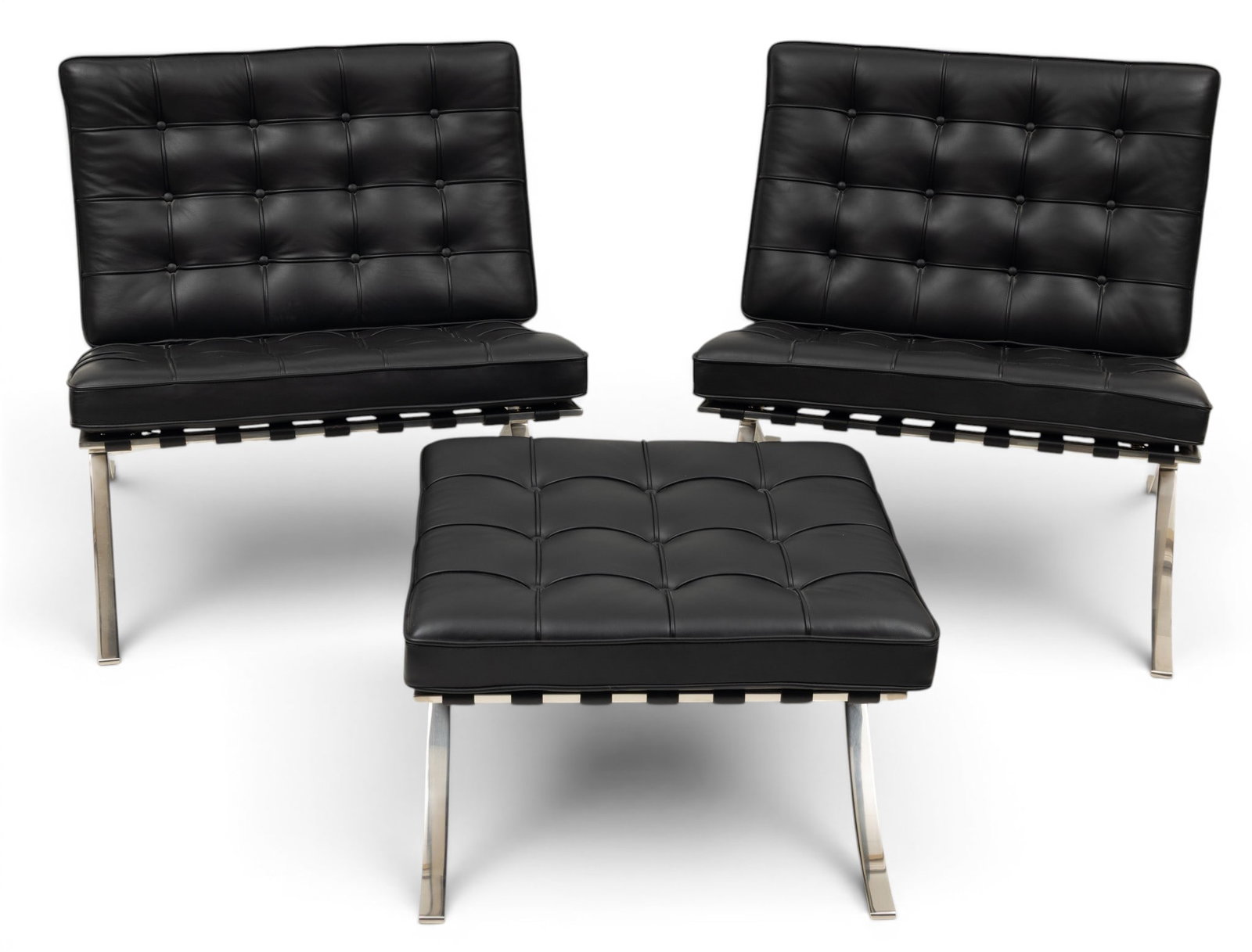Knoll (American) Set of Two Barcelona Chairs and One Ottoman 3 PCS (1 of 8)