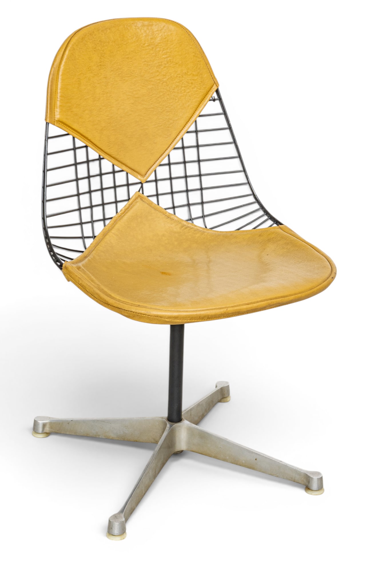 Charles and Ray Eames for Herman Miller (American) Mid-Century Modern Steel and Leather Eiffel Tower: Charles and Ray Eames for Herman Miller (American) Mid-Century Modern Steel and Leather Eiffel Tower Chair with Bikini Upholstered Seat and Back 1965-1975, H 33" W 18" Chromed steel swivel base suppor