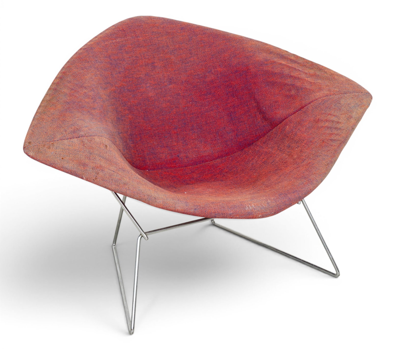 Eero Saarinen (Finnish-American, 1910-1961) for Knoll Diamond Chair, Ca. 1961-1970, H 28" W 44": Eero Saarinen (Finnish-American, 1910-1961) for Knoll Diamond Chair, Ca. 1961-1970, H 28" W 44" Depth 26" Upholstered with chrome-plated steel base. Knoll label. Dimensions: H 28" W 44" Depth 26
