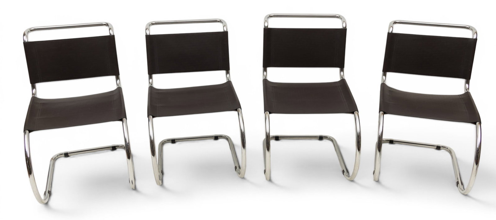 Ludwig Mies Van Der Rohe (German, 1886-1969) Leather MR10 Chairs 20th Cent., H 32" W 28" Depth 20" 4 (1 of 4)