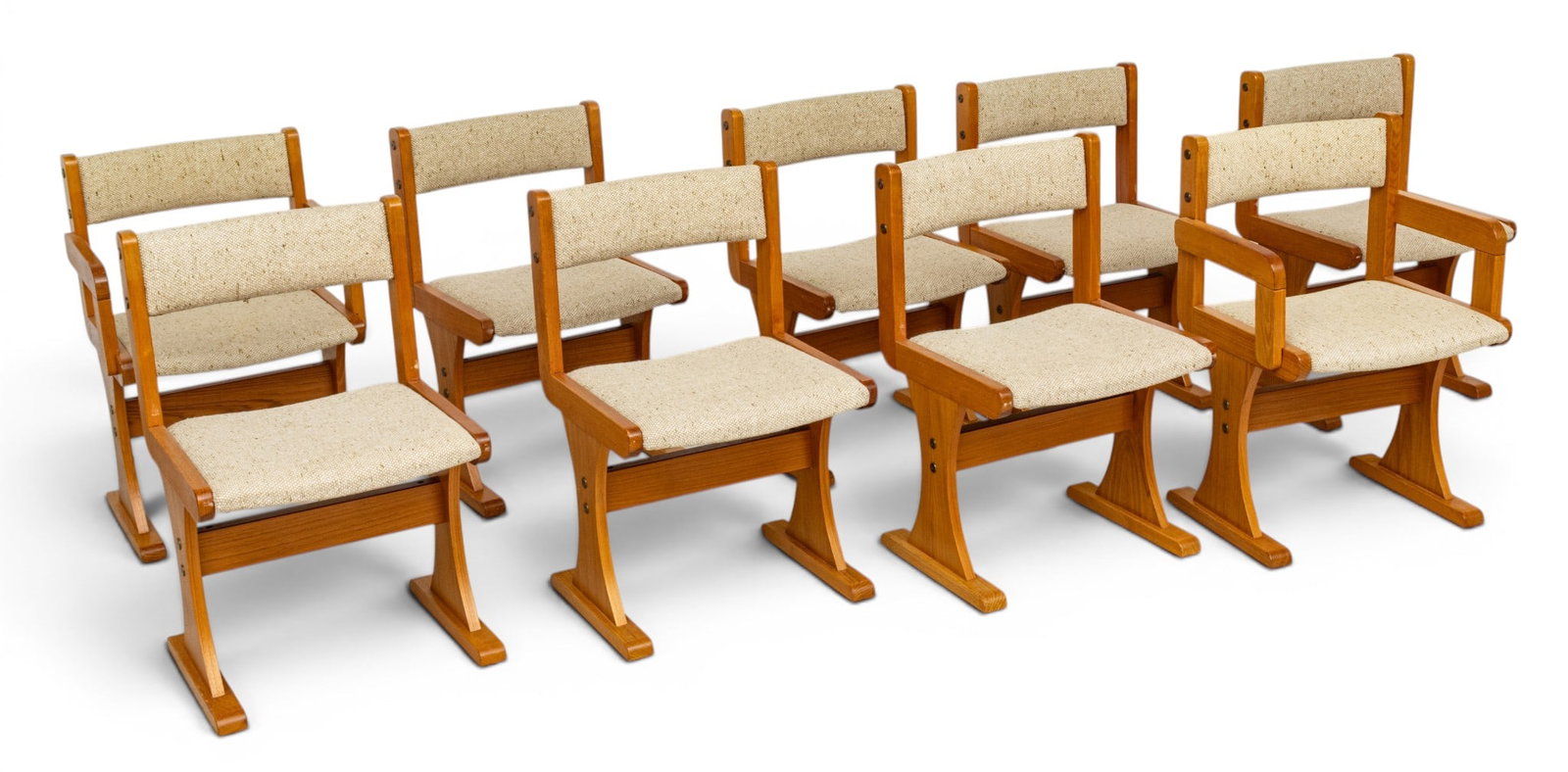 Poul Hermann Poulsen for Gangso Monler (Danish) Teak Chairs (Set of 8), Ca. 1970's, 8 PCS: Poul Hermann Poulsen for Gangso Monler (Danish) Teak Chairs (Set of 8), Ca. 1970's, 8 PCS Teak frames with wool upholstery. Seat height; 17.5". Provenance: Property from a Prominent Art & Design Colle