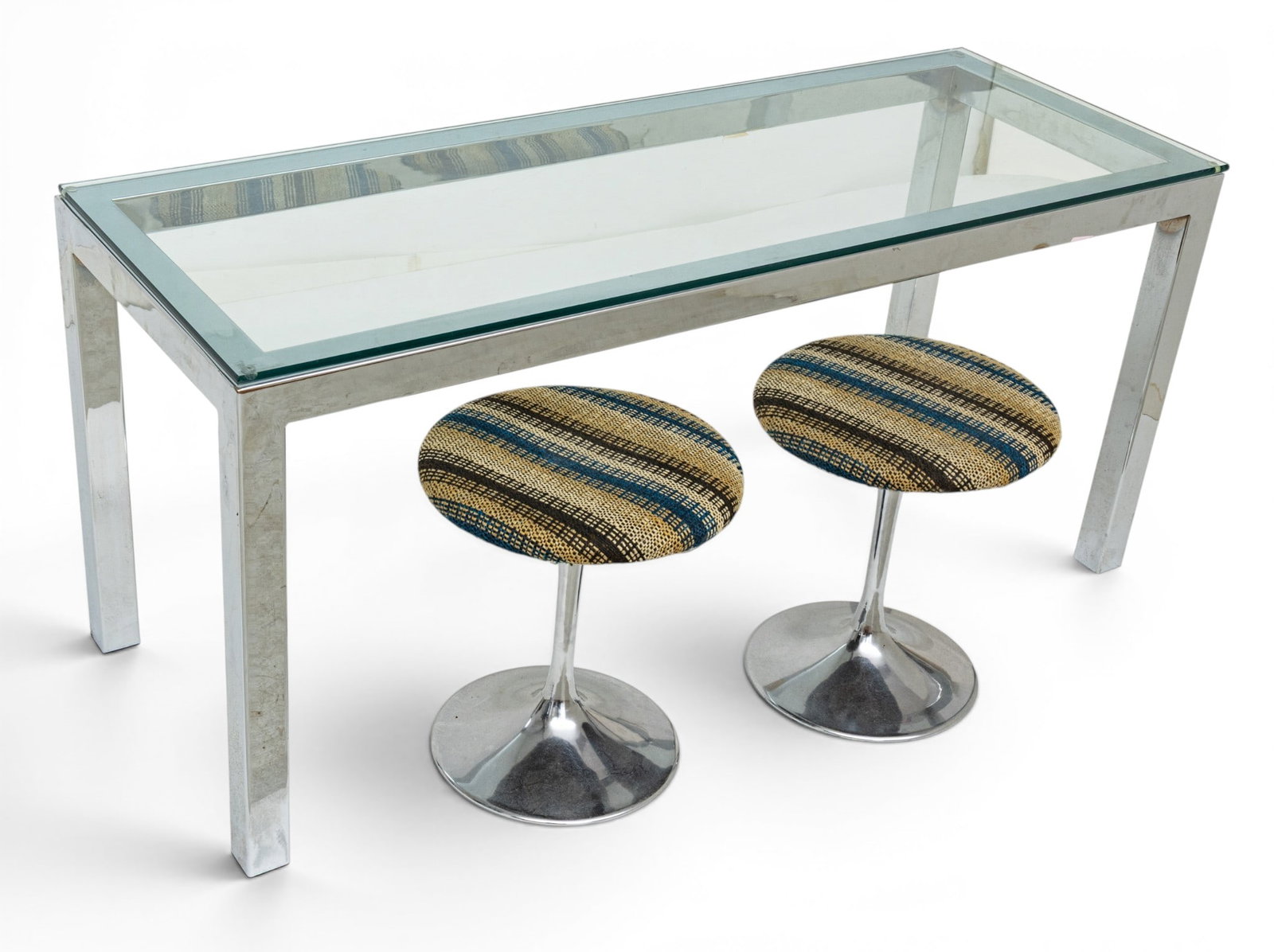 Mid-Century Modern Chrome Console Table with Two Stools, 3 PCS (1 of 5)