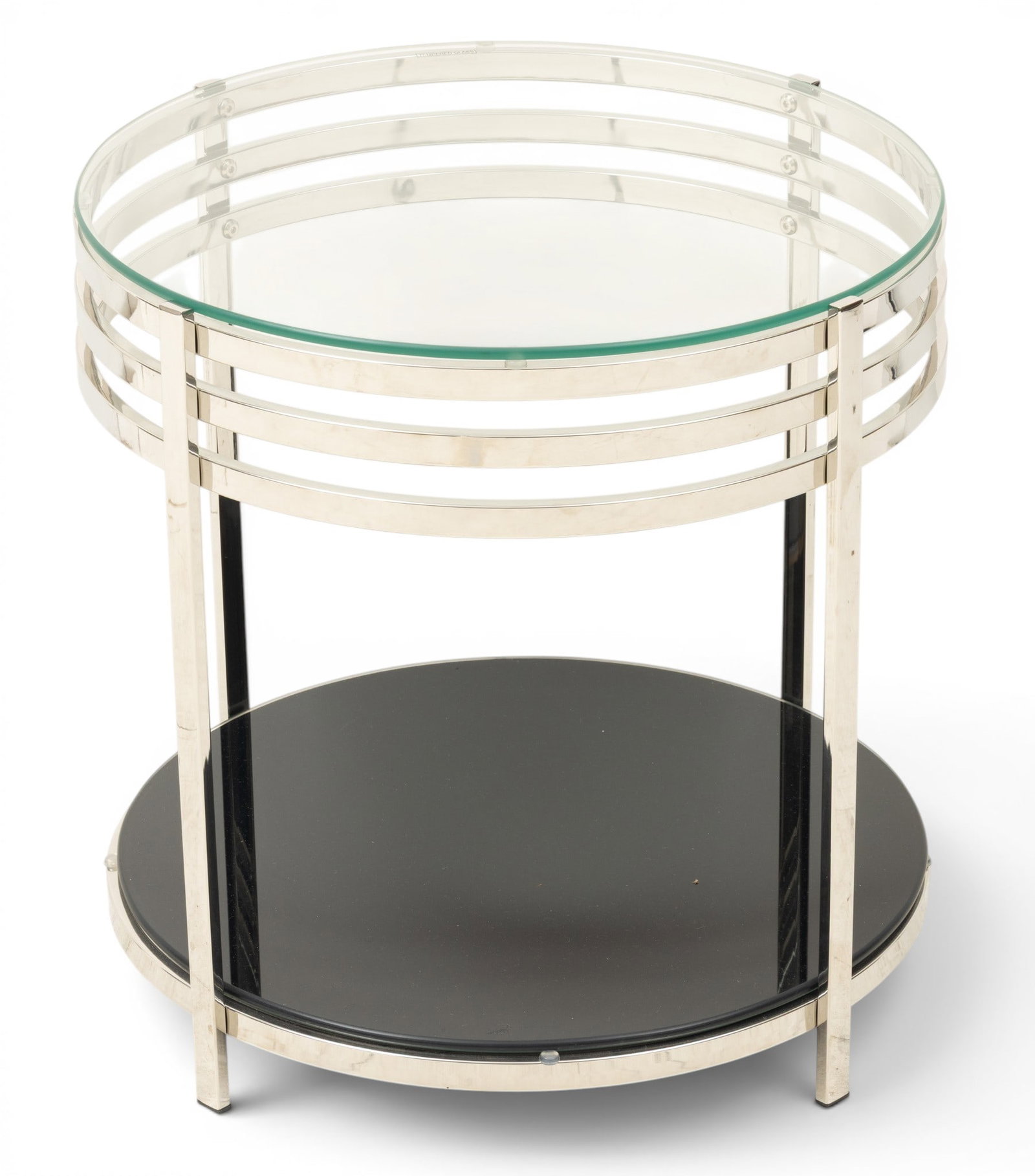 Modern Art Deco Style Chrome and Glass Side Table, H 20" Dia. 21" (1 of 4)